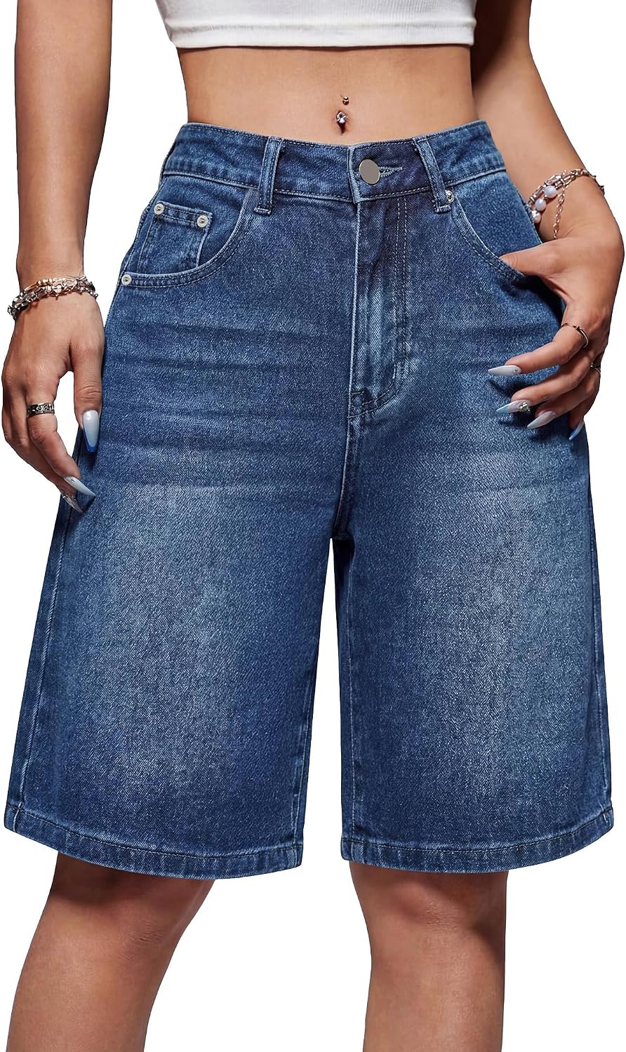 Women Jorts Baggy Jean Shorts Low Rise Long Bermuda Denim Shorts | Womens Jean Shorts Baggy Wide Leg Jorts Cute Y2K Long Bermuda Denim Shorts for Women Summer Boyfriend Streetwear With Pocket