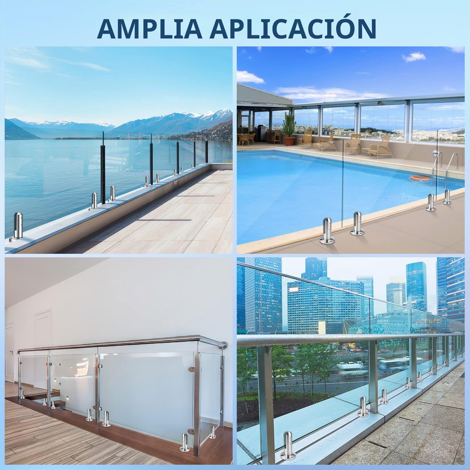 Soporte Barandilla Cristal, Abrazaderas de cristal De Acero Inoxidable 304 Para Escaleras, Abrazadera de Valla de Vidrio para Barandilla de Barandilla de Balcón de Piscina (Redondo)
