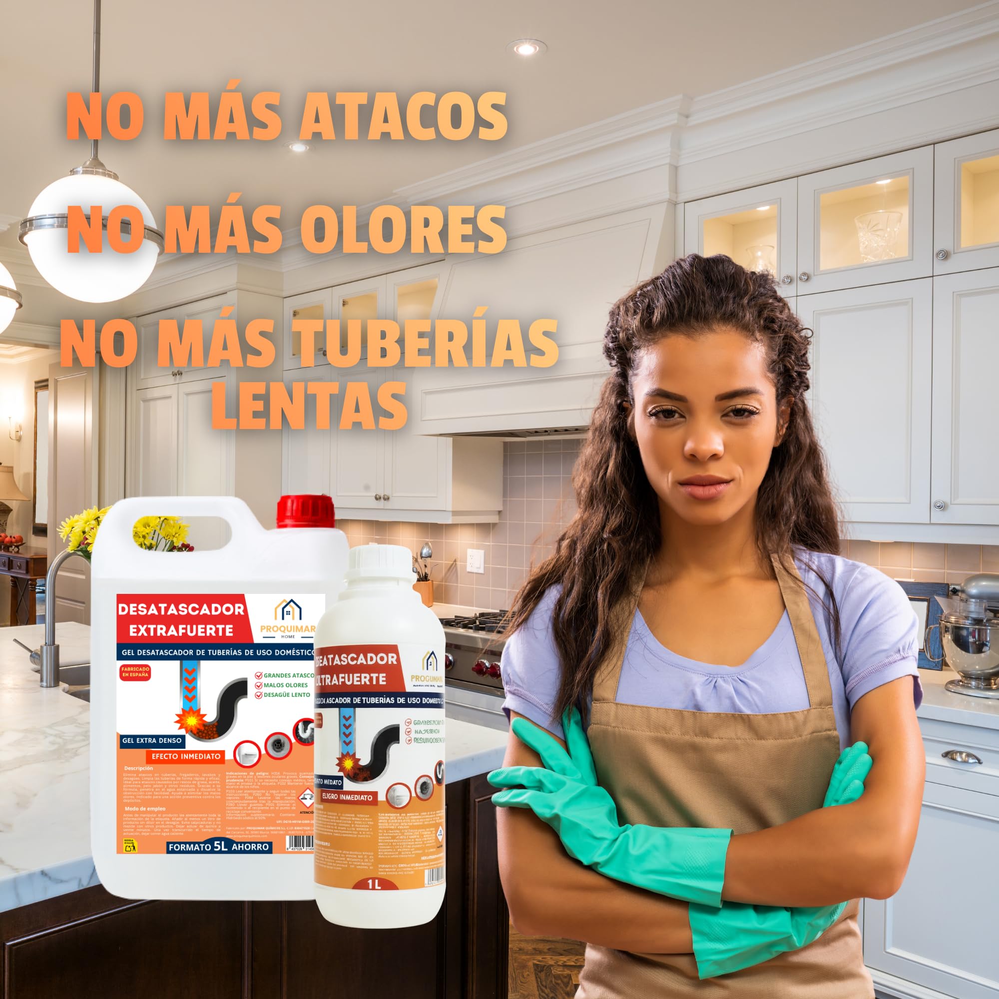 Desatascador de Tuberías Proquimar – Elimina Atascos por Pelo, Comida y Más – Uso Doméstico – Garrafa de 5 Litros