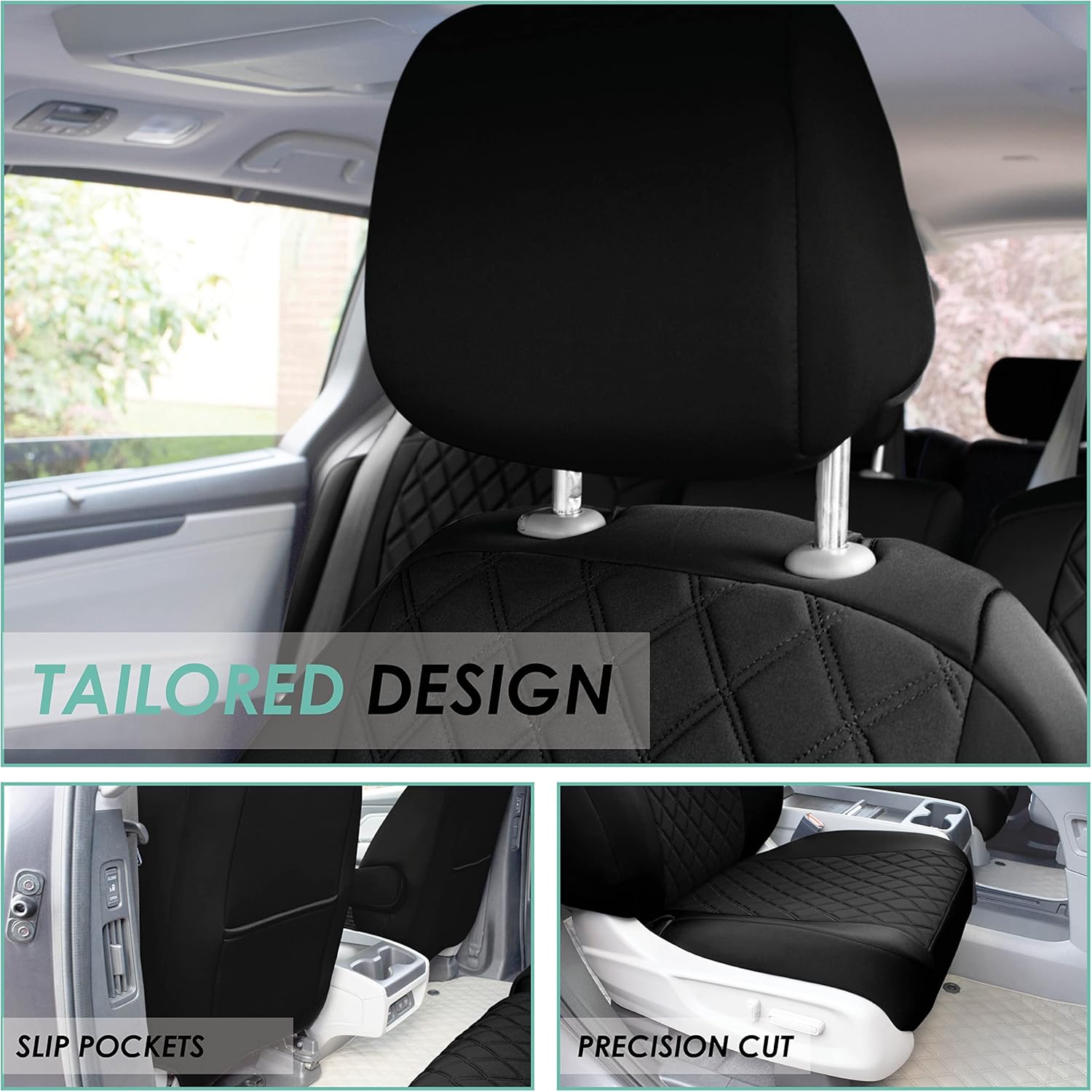 FH Group Custom Fit Car Seat Covers Specifically Made for 2018–2023 Honda Odyssey, Front Set Black Ultraflex Neoprene, Waterproof Car Seat Cover, Honda Odyssey Accessories