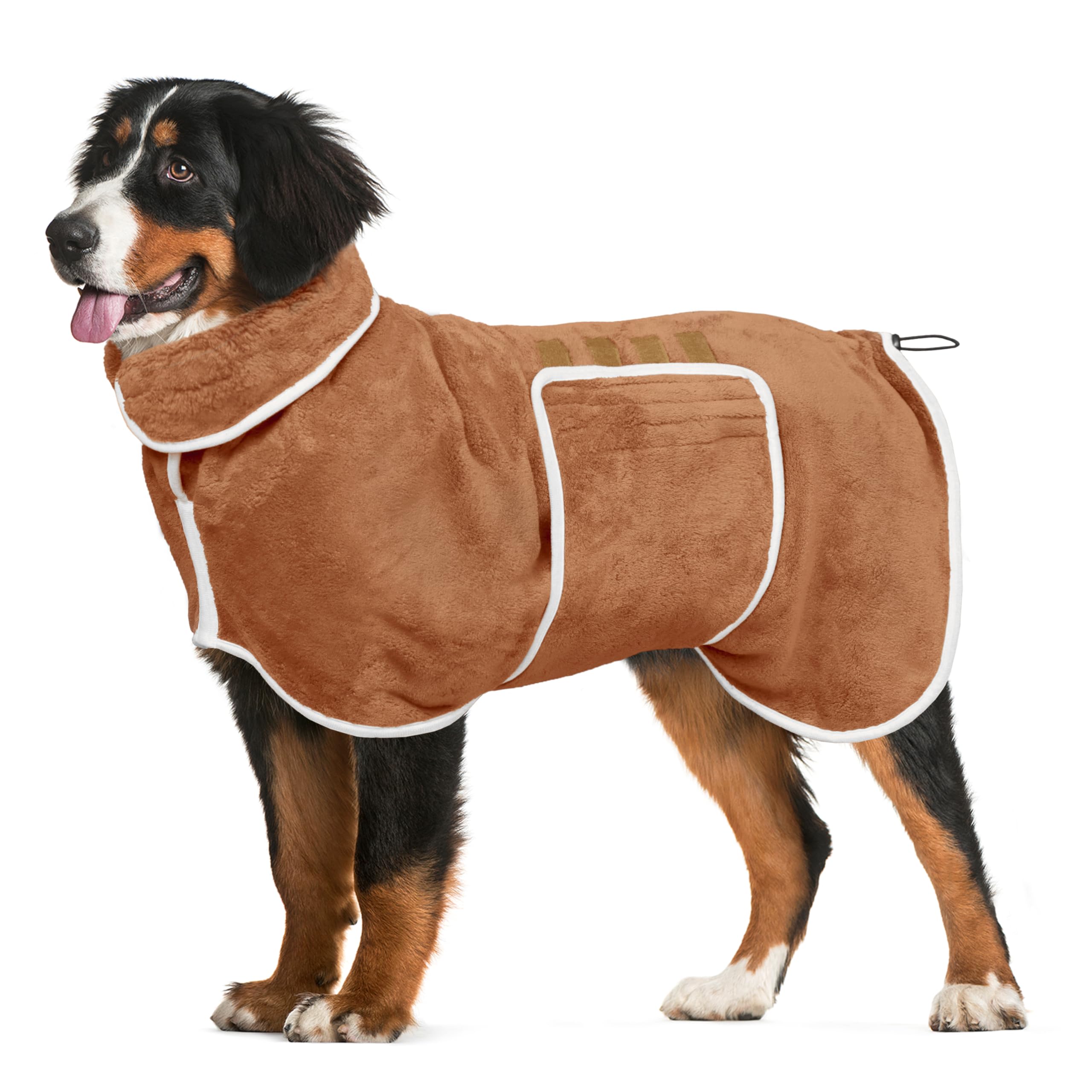 Dog Bathrobe Towel Dog Drying Coat - Super Absorbent Towels Bath Robe for Dogs Large, Soft Adjustable Collar & Belly Strap Fast Drying Coat Pet Cat Bath Robe (Brown, Large)
