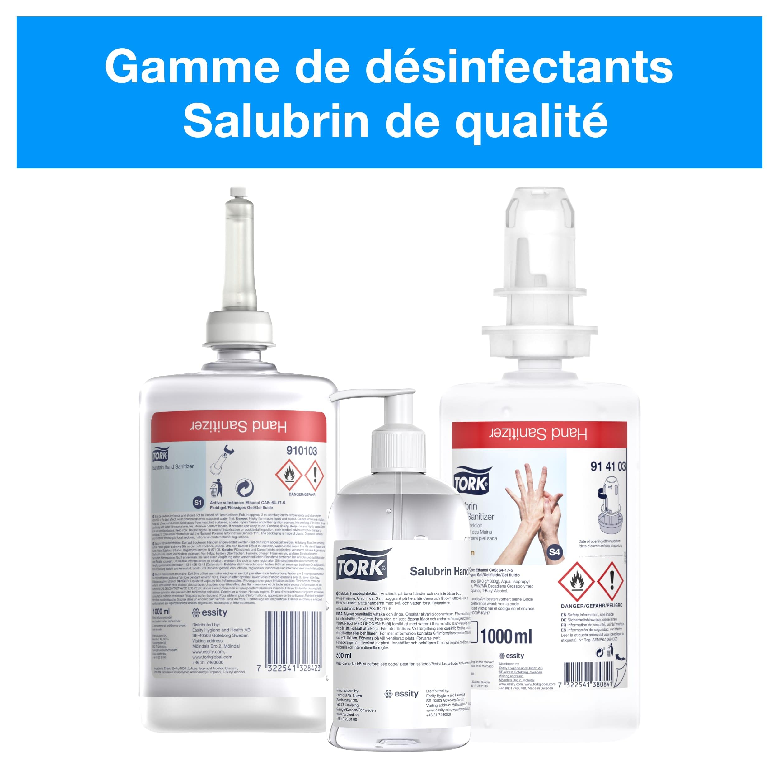 Tork Salubrin Gel Désinfectant pour les Mains Hydratant Flacon Pompe, en 1500 et en 14476, 8 × 500 ml, 911103