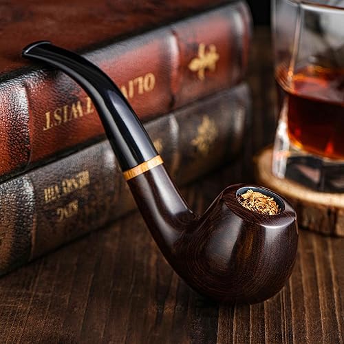 Miniatura 4 de Whitluck's Pipa de tabaco, pipa de madera hecha a mano, kit perfecto para principiantes para fumar con guía definitiva libro electrónico, juego de