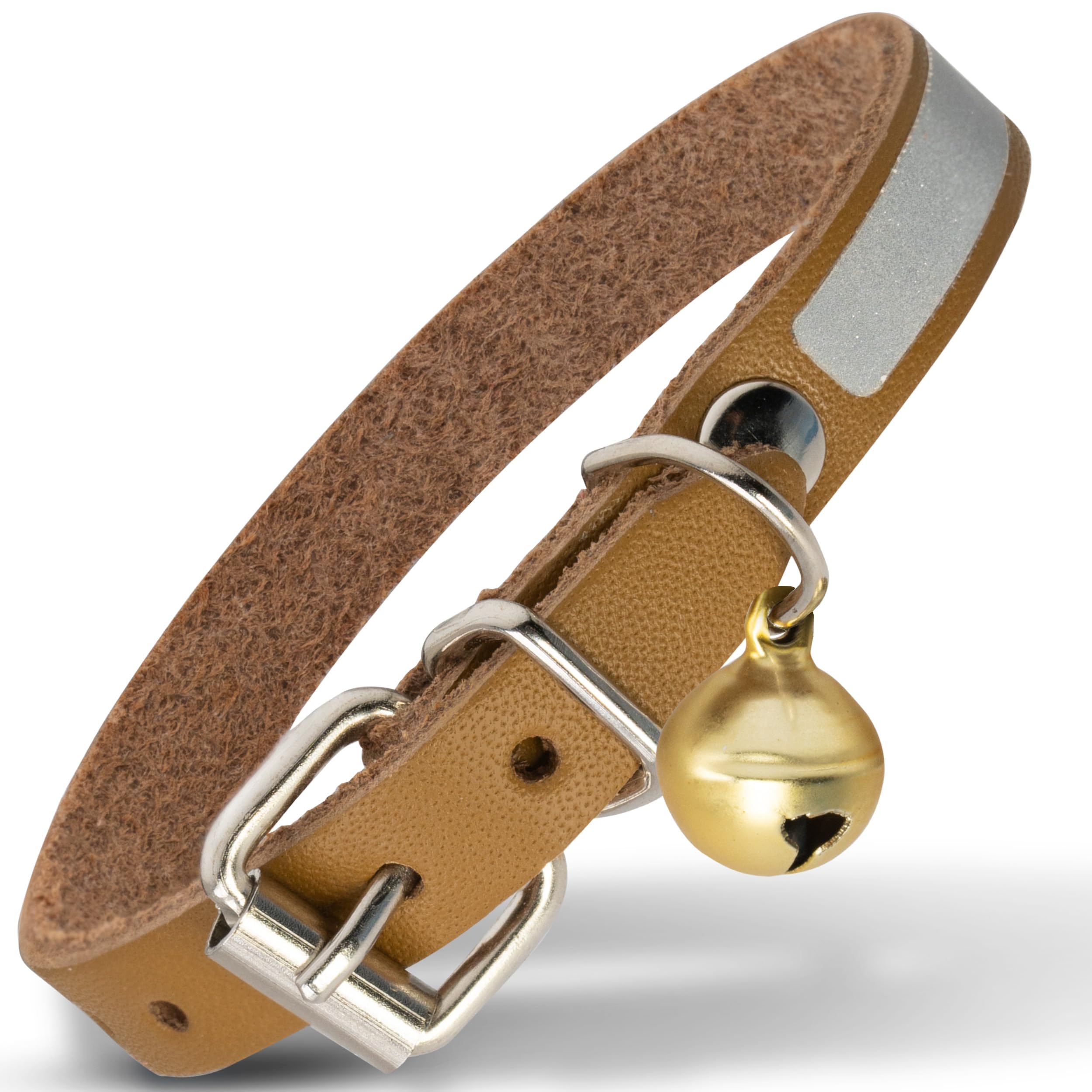 Filbert Leather Cat Collar, Reflective Cat Collar, Leather Accessories with Bell, Bird Warning, Suitable for Indoor and Outdoor, Non Breakaway,