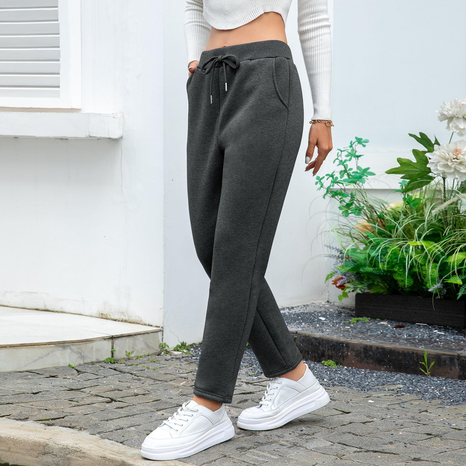 Aisprts Pantaloni Tuta Donna, Pantaloni Termici Invernali da Donna, Pantaloni in Pile Ispessito Pantaloni Felpati Donna con 2 Tasche, Elastico in Vita, Coulisse