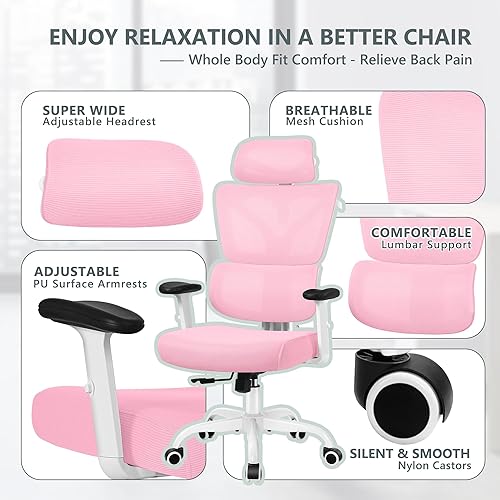 Miniatura 4 de Winrise Silla de oficina ergonómica, silla de escritorio con respaldo alto, silla reclinable grande y alta, cómoda silla de escritorio para oficina