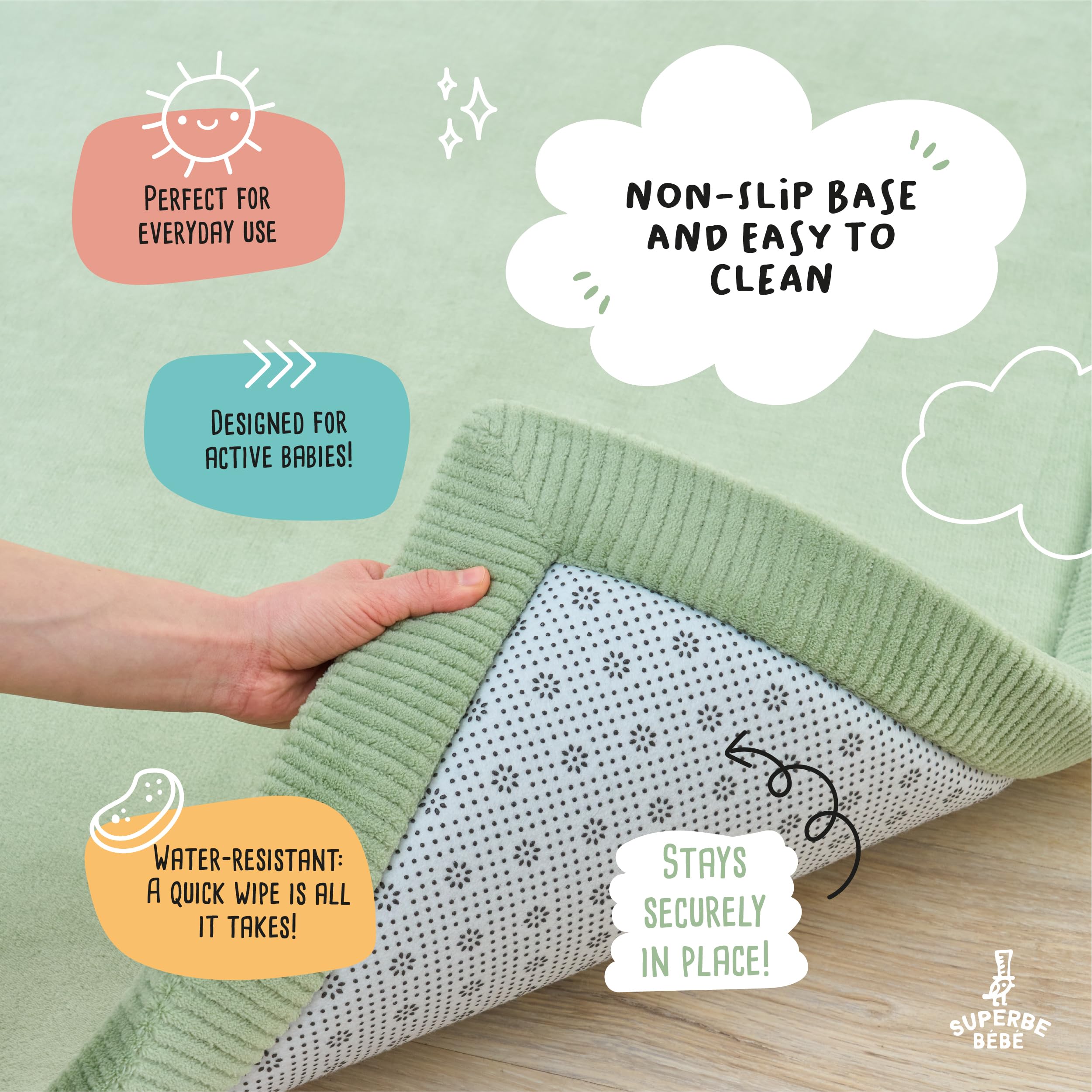 SUPERBE BEBE - Baby Speel - Kruipmat 150 × 200 × 2,5 cm - Dik a Schoka Absorpcja - Niet-toksyczna pianka z pamięcią z certyfikatem Oeko-Tex - Speelmat voor Baby- en Kinderkamer - Elegancki design