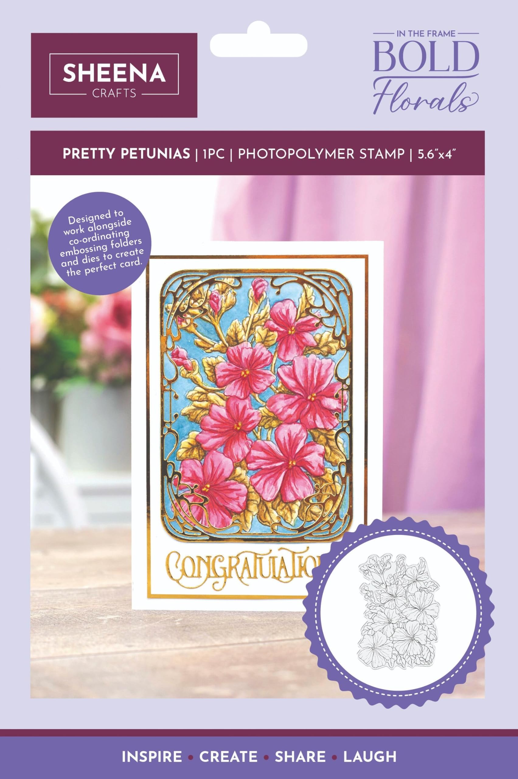 Crafter's Companion Clear Sheena Douglass - In The Frame Bold Florals Photopolymer Stamp - Pretty Petunias By