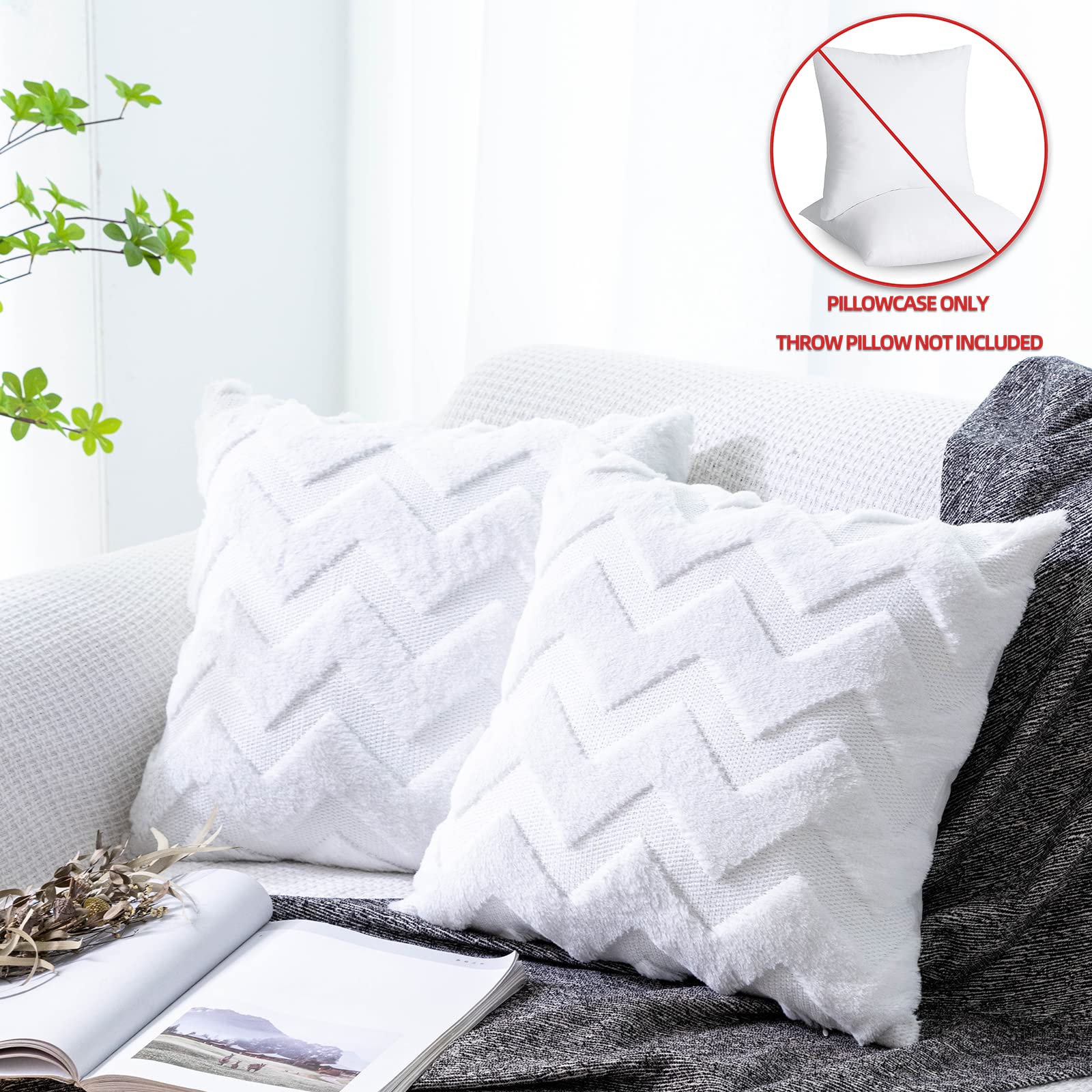 LANANAS - Set Di 2 Federe Per Cuscini In Pelliccia Sintetica, 45x45 Cm, Colore Bianco Perla - Morbide E Resistenti Allo Scolorimento, Perfette Per Divano E Letto - 3