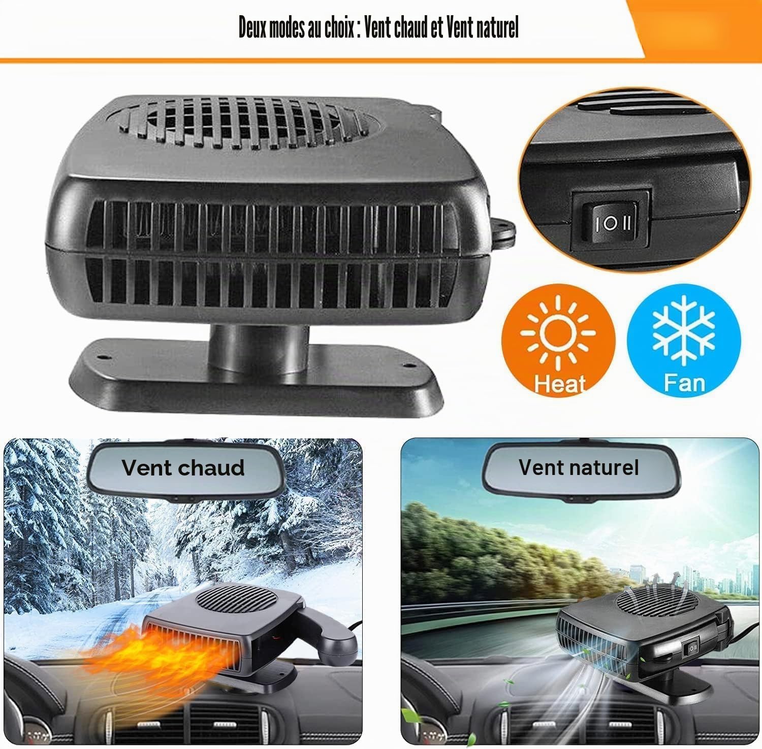 JOPWUE Chauffage de Voiture, Dégivreur de Voiture 12V, Chauffage Portable pour Voiture, Kit de Dégivreur pour Voiture 200W pour l'Hiver, Chauffage Mini pour Voiture avec Prise Allume-Cigare, Dégivrant