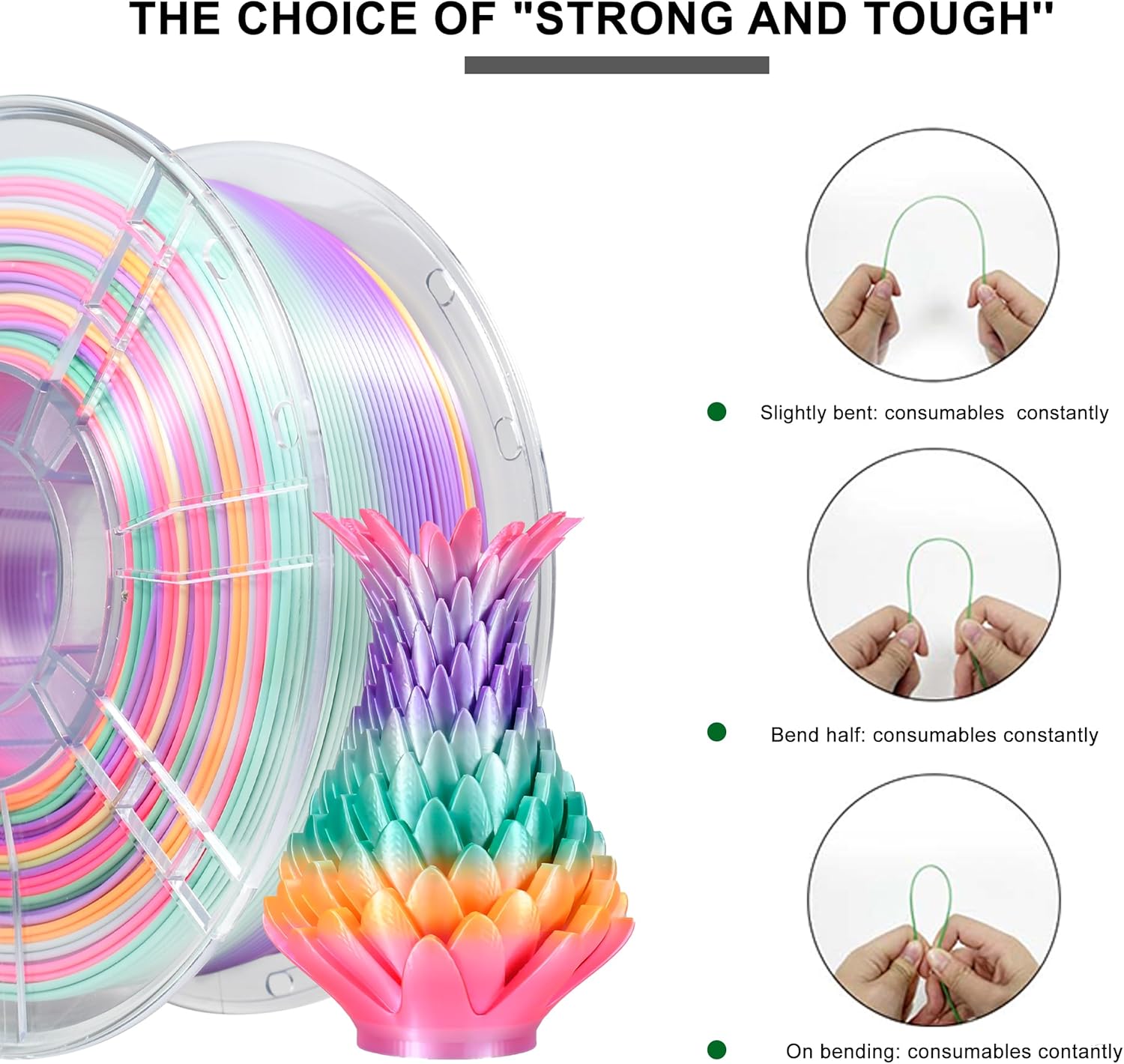iBOSS Silk Candy Rainbow PLA+ Filament, 1kg Neatly Wound 3D Printer PLA Plus Filament 1.75mm+/ -0.02mm, Fast Color Change Each 8 Meters, Suitable for Most FDM Printers(Silk Candy Rainbow)