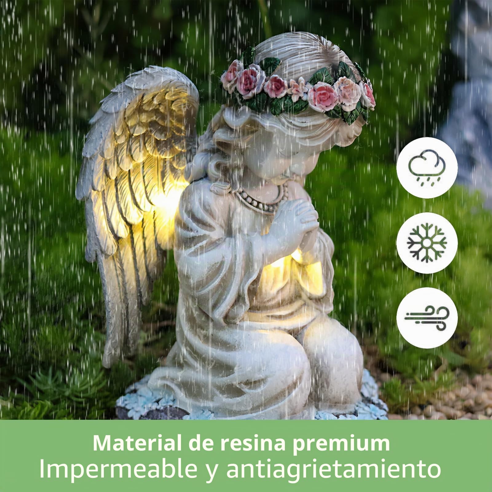 Betender - Estatua solar para jardín (LED, 20,5 cm, estilo 1) | La luz LED se ilumina automáticamente en la oscuridad, resistente a la intemperie para cementerio, jardín y terraza
