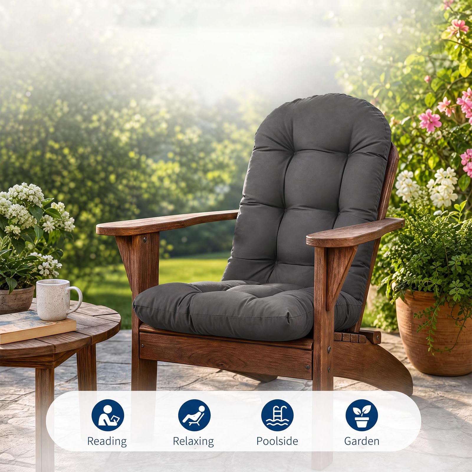 Cojín para Mecedora de Chaise Longue Respaldo Alto con Corbata Impermeable