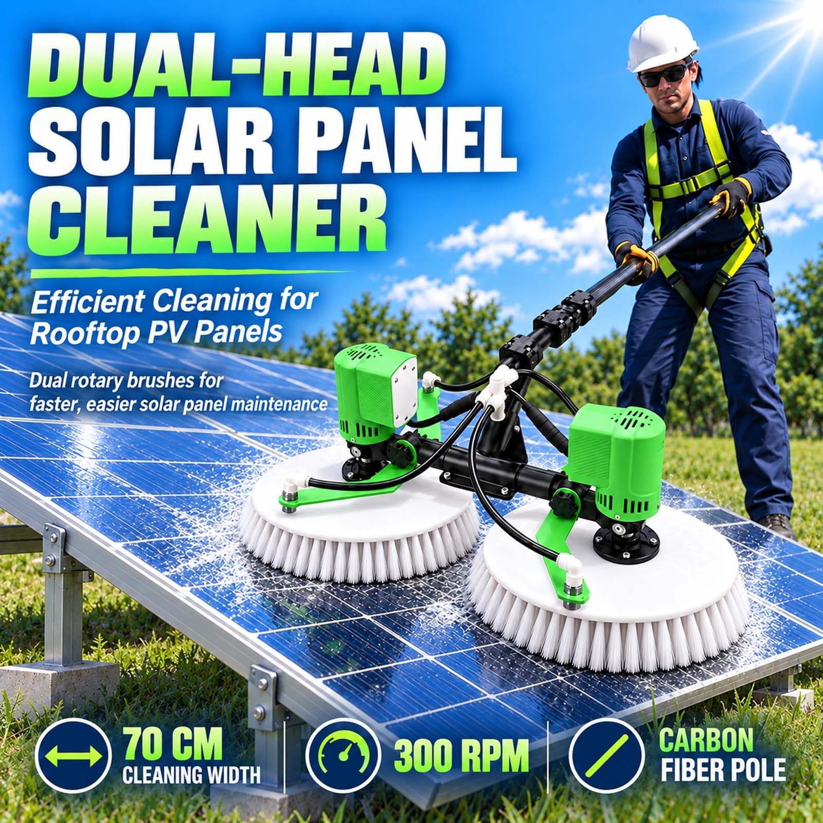Reinigungsmaschine für Bodenmontierte Solarmodule mit Zwei 70-cm 18FT