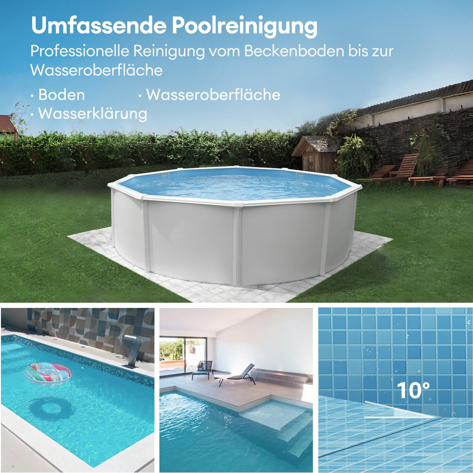Ultenic Pooleco 10 Poolroboter, Poolroboter Akku mit Dual Motoren, 90Min Laufzeit, 80㎡ Reinigungsbereich, Automatisches Parken, Geeignet für Verschiedene Schwimmbecken