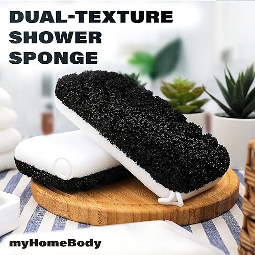 Miniatura 14 de myHomeBody Esponja exfoliante de esponja de ducha de doble textura, esponja de baño para mujeres, exfoliante corporal, esponja corporal, esponja