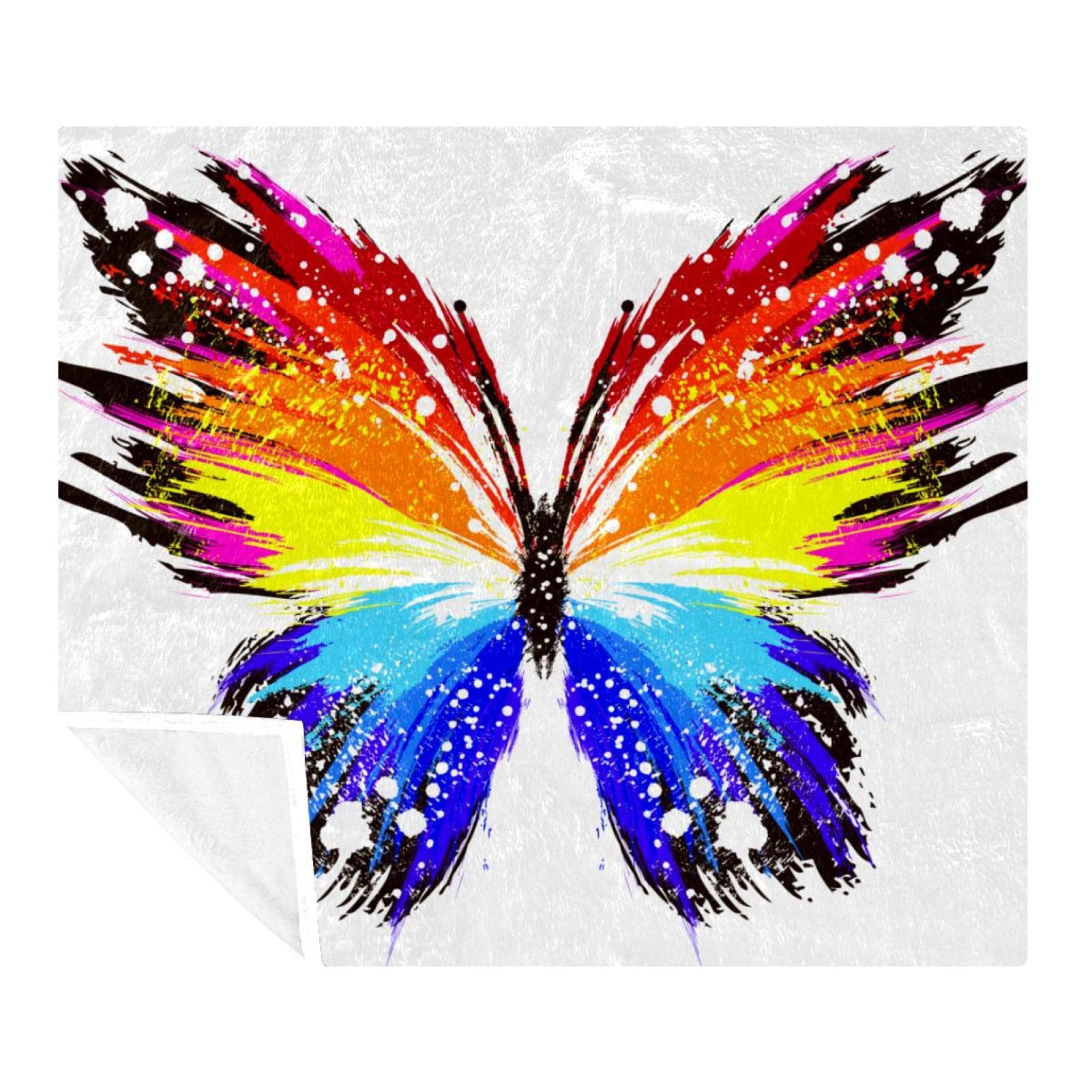 Couverture papillon arc en ciel polaire anti frissons legere pour lit et voyage