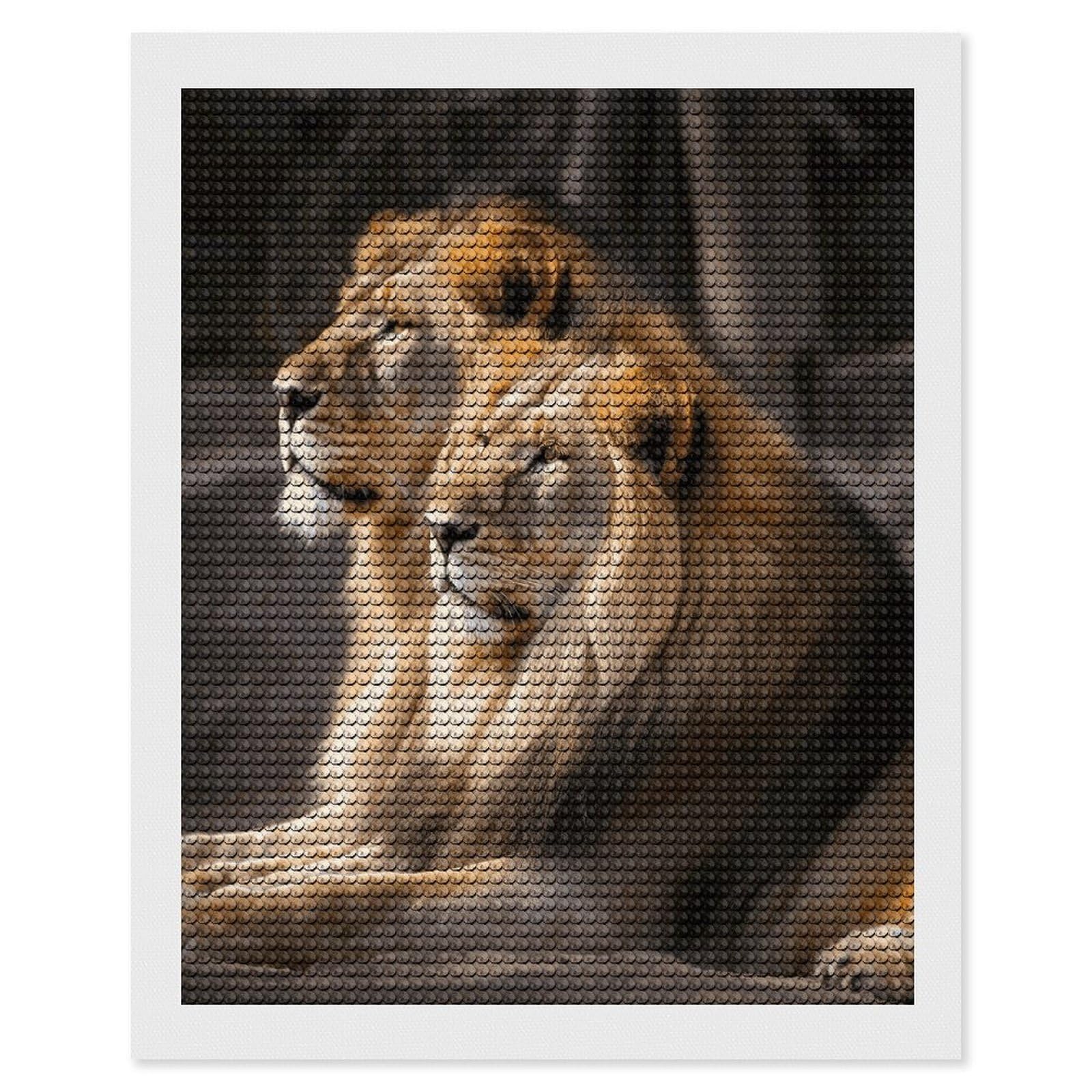 JTREHY Two Lions Diamond Art Kits Personalized DIY Round Diamond Painting Kits for Beginner Full Drill Diamonds Dots Paintings for Adults Gem Art Crafts Home Decor