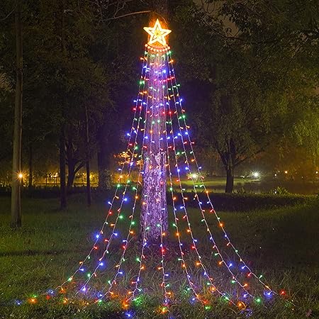 Amazon イルミネーション ライト Led 350球 ドレープライト クリスマス イルミネーション ソーラー式 防水 屋外 屋内 店舗 家庭 星モチーフ ツリー 飾り付け 8モード リモコン付 タイマー機能 電飾 飾り ライト ストリップライト 自動点灯 消灯 パーティー 新年 祝日