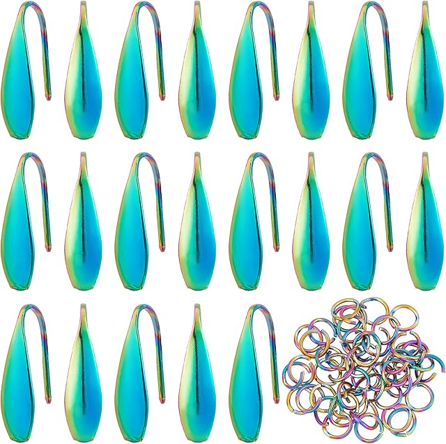 DICOSMETIC Earring Hook Making Supplies Kit Stainless Steel 50Pcs Colorful Leaf Hook Earrings 0.8mm Pin Ear Wires and 50pcs Rainbow Color Jump Rings for DIY Earrings Jewelry Making, Hole: 1.4mm