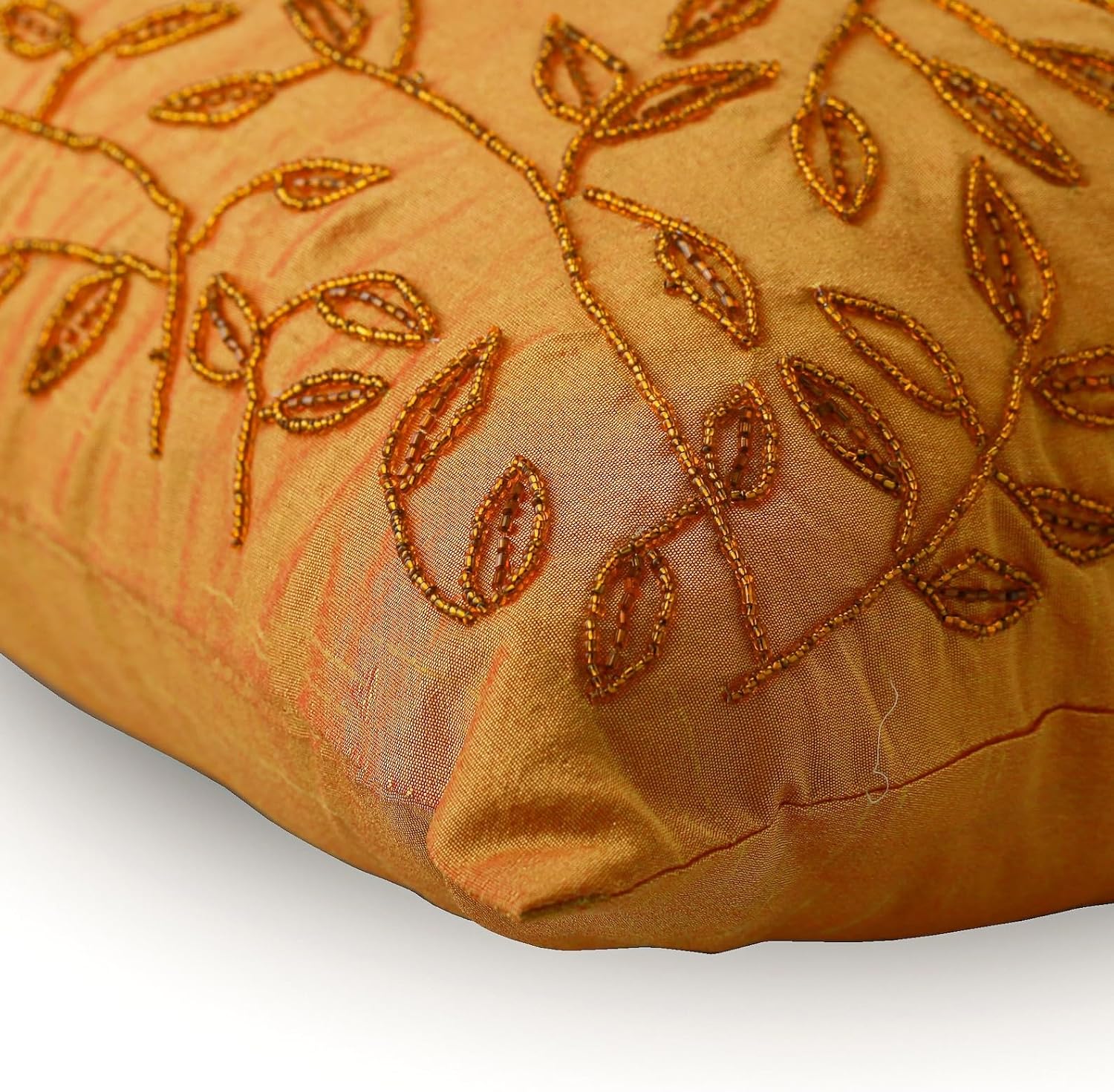 The HomeCentric Cushion Covers for Couch, Orange European Pillow Covers 26x26 inch (65x65 cm) Silk Euro Shams, Nature & Floral, Leaf, Beaded, Modern Euro Sham Covers Easter - Citrus