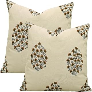 Boho Handmade Block Print Cotton Satin Fabric 14x36 Inch Throw Vintage Pillowcase Cushion Cover Home Decor for Sofa Couch, Bedroom, Living Room, Office & Hotels Combo Pack of 2