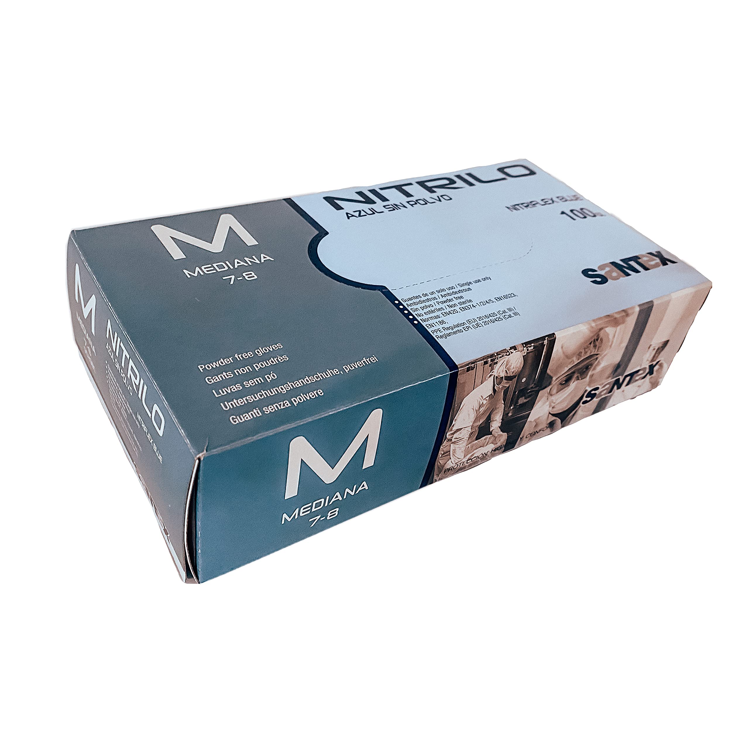 GUANTE NITRILO DESECHABLE S/​POLVO AZUL 100 UNID M
