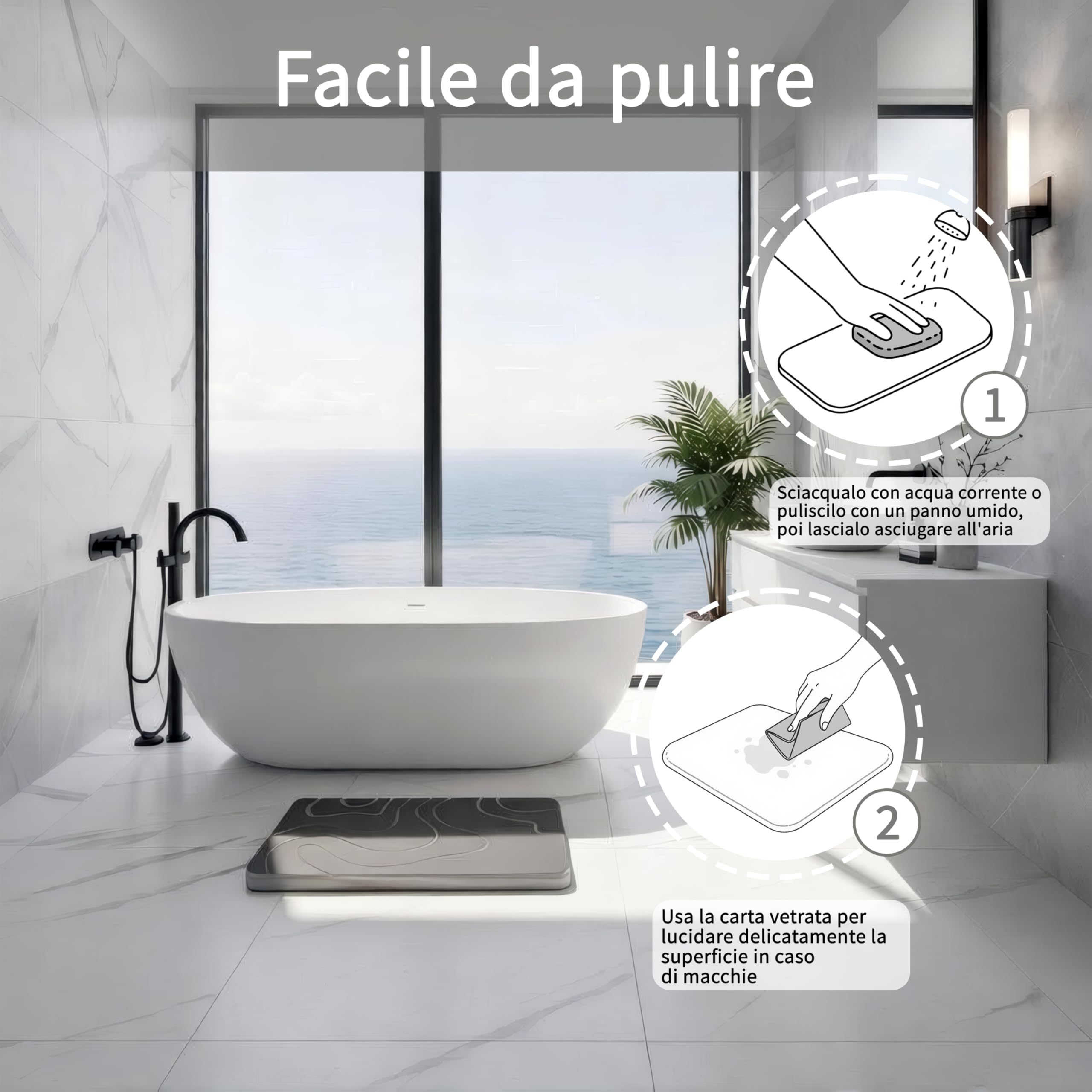 Tappetino da Bagno in Diatomite, Tappetino Assorbente in Pietra a Asciugatura Rapida, ad asciugatura rapida, grande, antiscivolo (Modello B, 39X60cm)