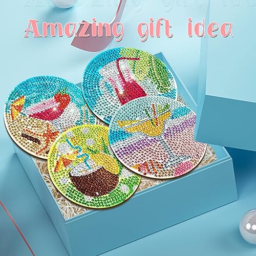 Miniatura 7 de Juego de 8 posavasos de arte de diamante con soporte para adultos, posavasos de arte de diamante Dotz, kits de arte antideslizantes para mujeres,