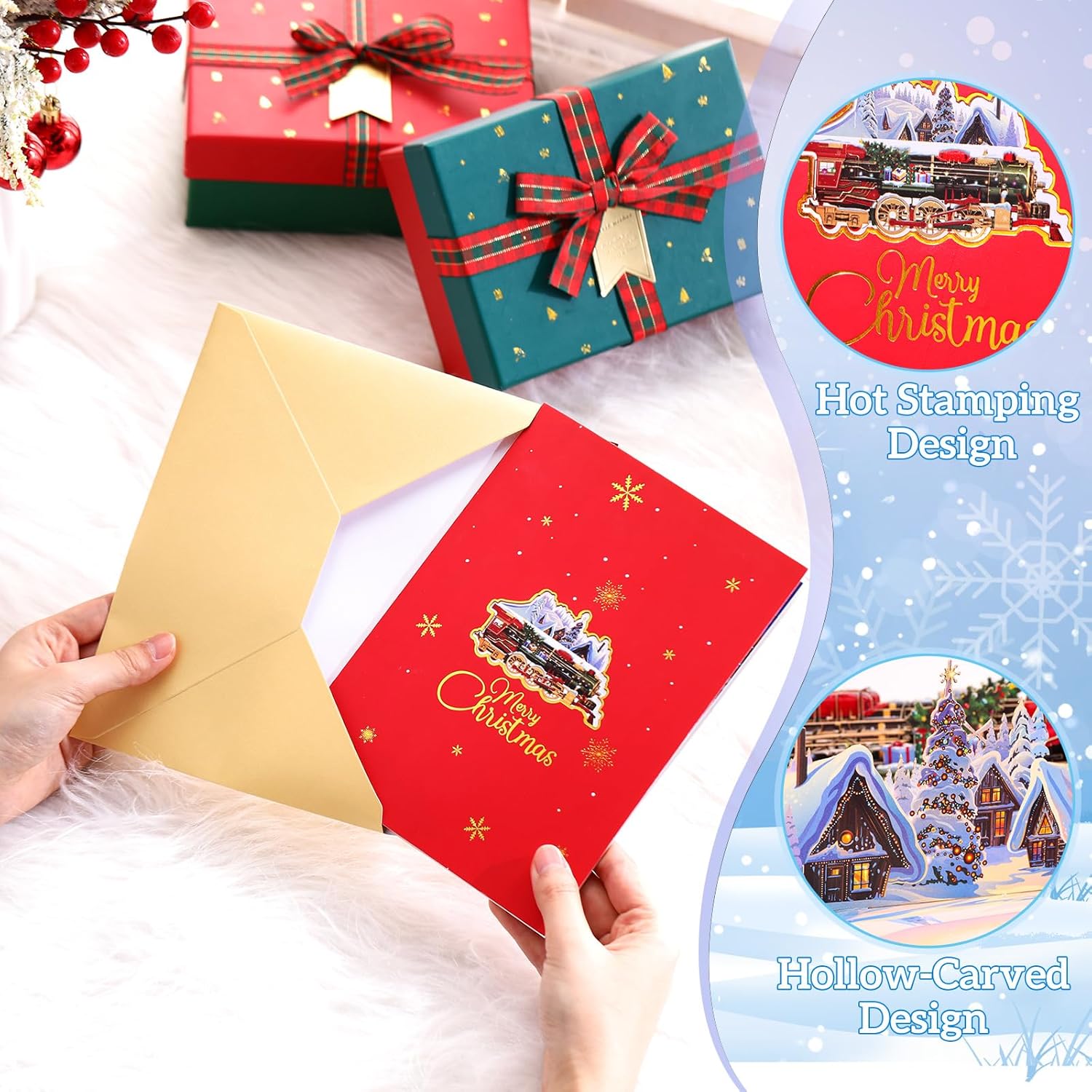 Containlol Christmas Train Pop Up Card 3D Vintage Steam Train Greeting Card with Envelope Xmas Festive Handcrafted for Adults Happy New Year Winter Merry Christmas 6" x 8" - Image 6