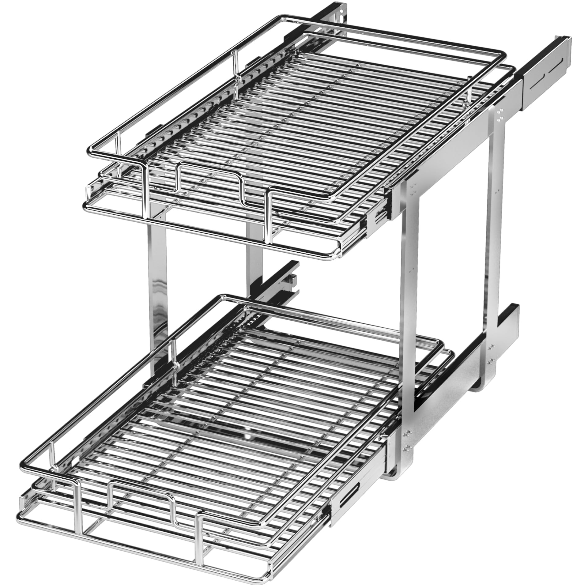 Pull Out Cabinet Organizer 11" W X 18" D, 2 Tier Individual Pull Out Drawers for Kitchen Cabinets, Slide Out Pantry Shelves, Spice Rack, Kitchen&Bathroom Cabinet/Under Sink Organizers and Storage