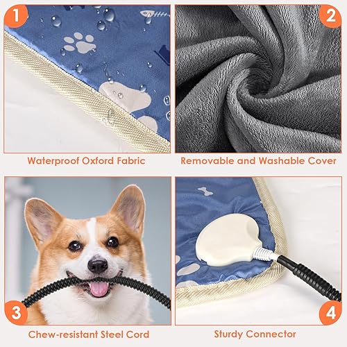 Miniatura 10 de ENJOY PET Almohadilla térmica para mascotas, almohadilla térmica para perros con temporizador de 13 niveles y 9 niveles de temperatura, almohadillas