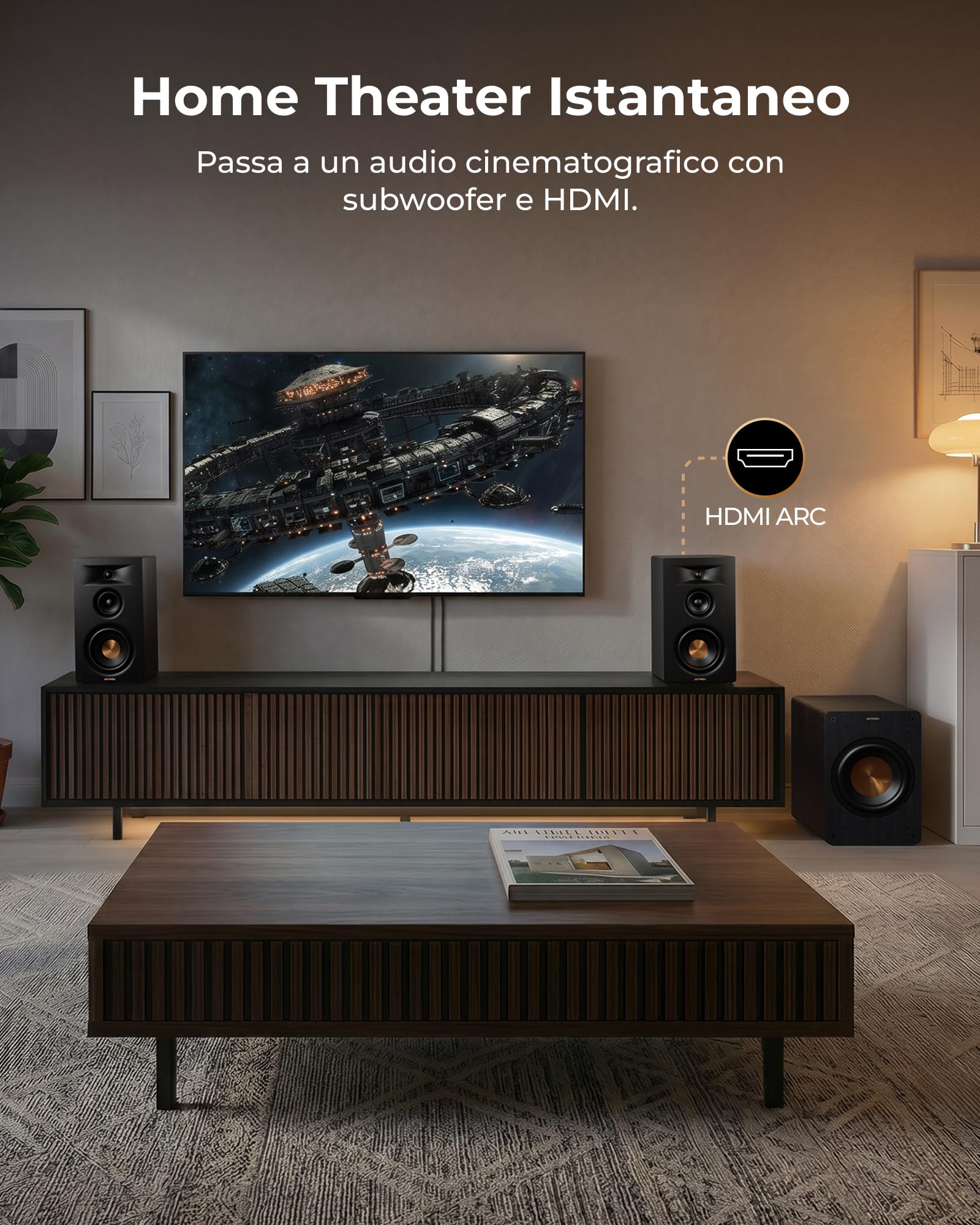 ULTIMEA Diffusori da scaffale attivi a 3 vie, 70W RMS, woofer 5,25", app, Bluetooth 6.0, HDMI ARC, uscita subwoofer per home cinema, TV, PC e giradischi, monitor studio, BS-3