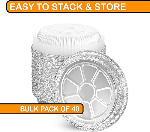 Miniatura 2 de (40 unidades) Sartenes redondos de aluminio de 9 pulgadas con tapas, ollas desechables, sartenes de aluminio con tapas, ollas de aluminio con tapas,