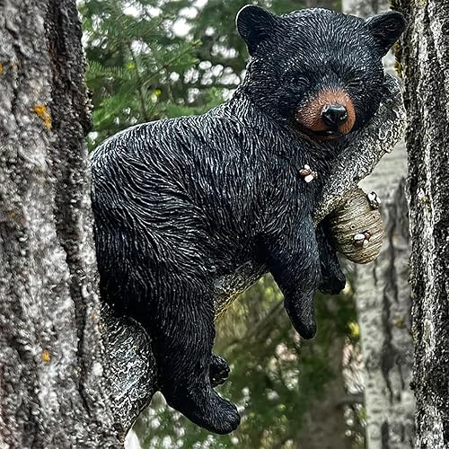 Miniatura 3 de HWZQDJ Cachorro de oso negro siesta en un árbol, divertida figura de oso negro, escultura de oso de resina vívida para decoración de escritorio,