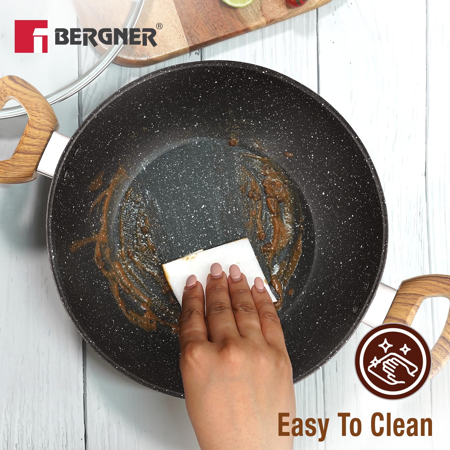 Bergner Ivory Black Granite Kadai - 2.5L Non-Stick Cookware -8