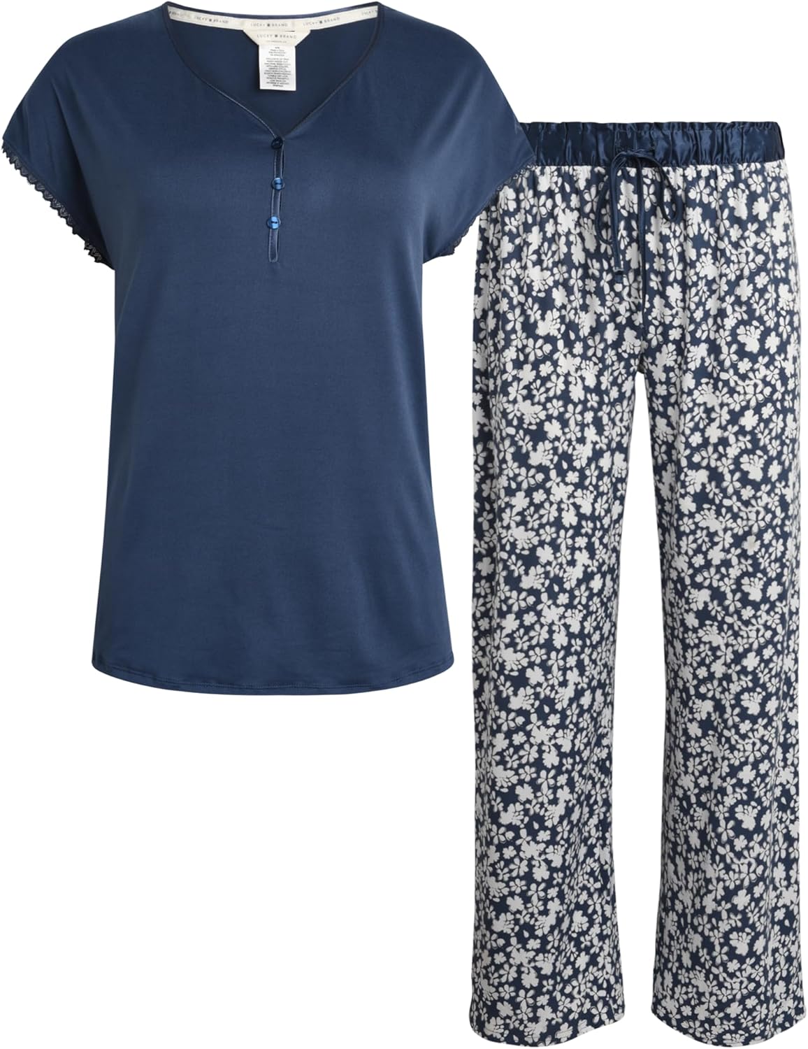 Lucky Brand Women's Pajama Set - 2 Piece Henley Sleep Shirt and Lounge Pants - Silky Soft Sleepwear for Women - Image 3