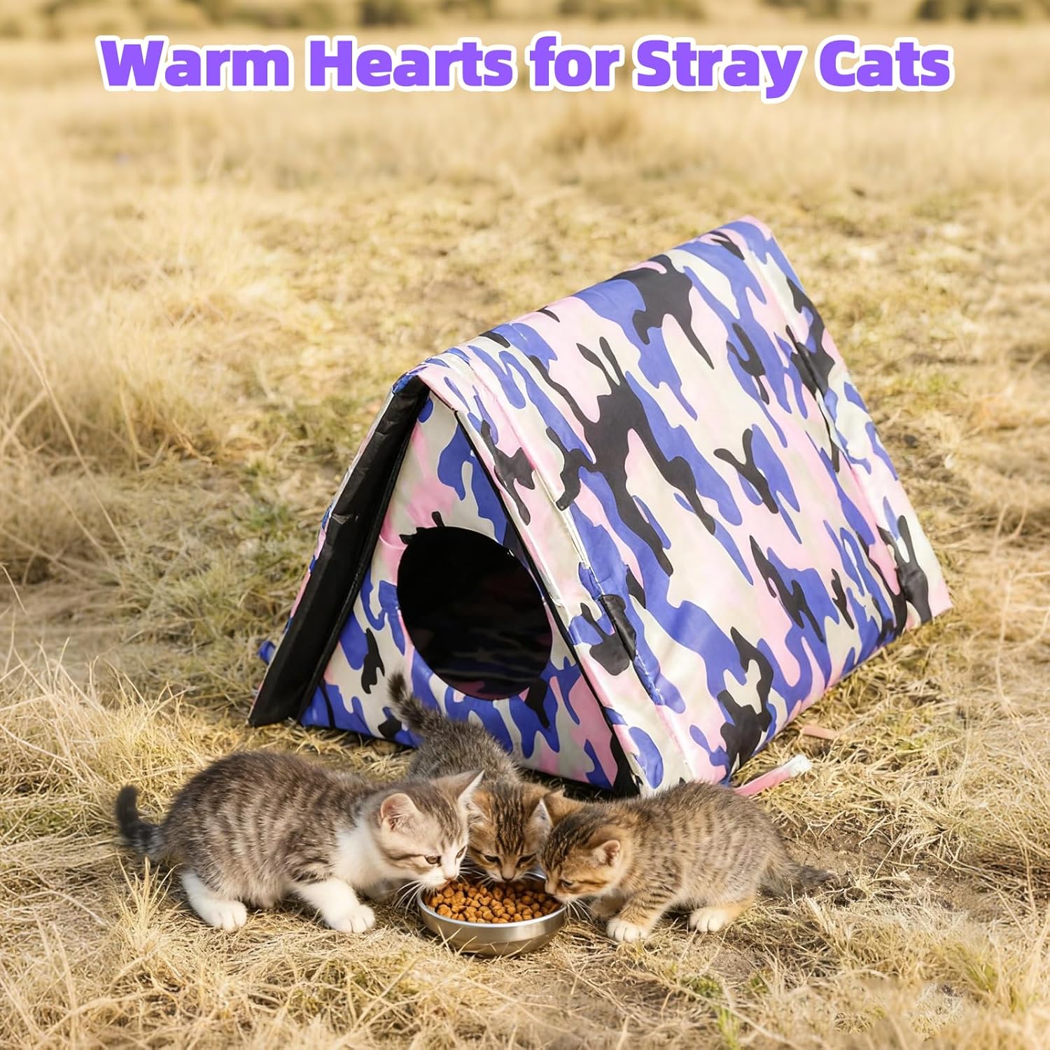 Cat Houses for Outdoor Cats,Self Heating Insulated Outdoor Cat House Weatherproof with Warm Mat for Feral & Stray Cats, Waterproof Cat Shelter Pet Tent Bed Cave for Hiding Outsides (Green)