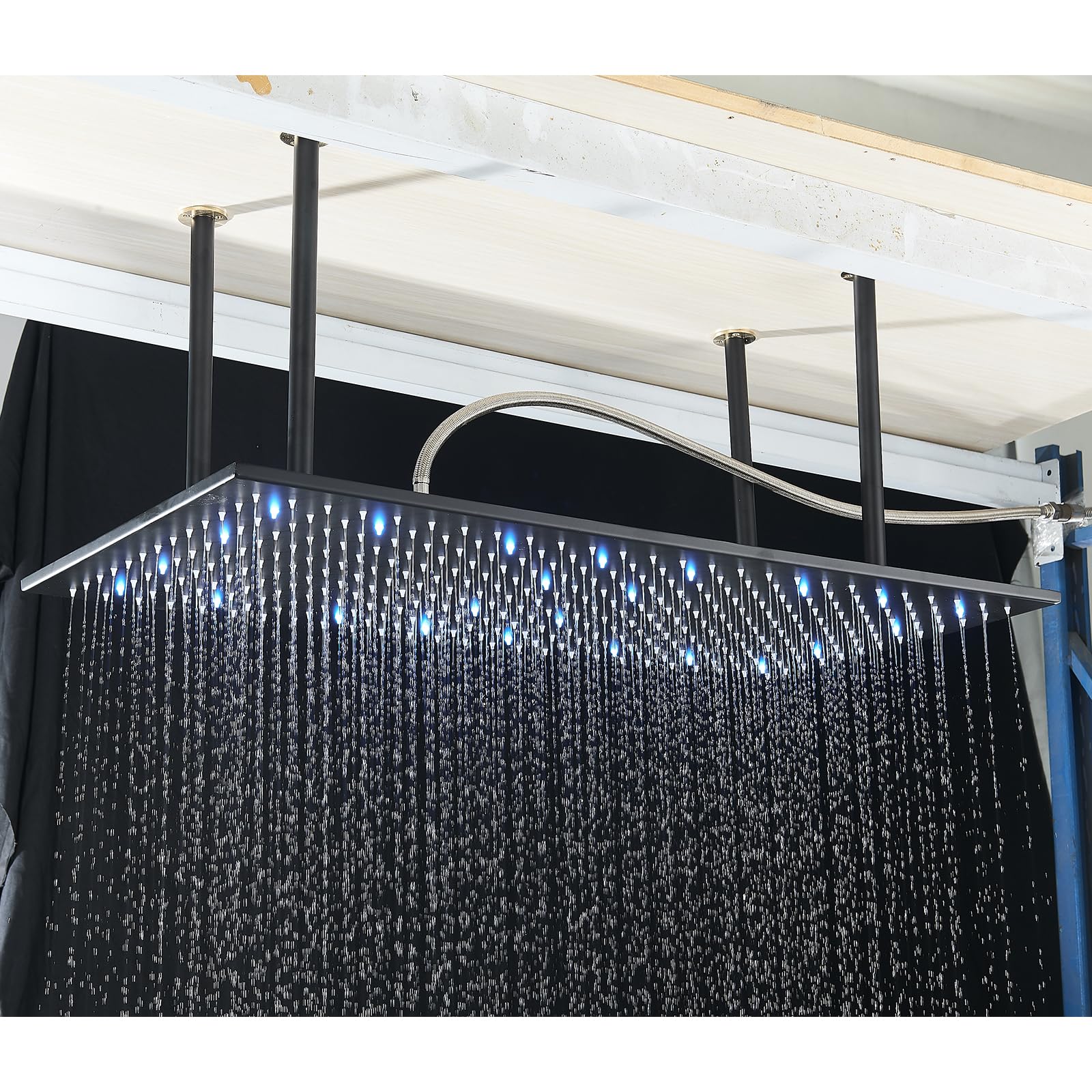 Cabezal de Ducha de Lluvia Fijo JUNSHENG, Cabezal de Ducha de Lluvia Cuadrado con LED, Ducha de Lluvia Negra (40X80cm)