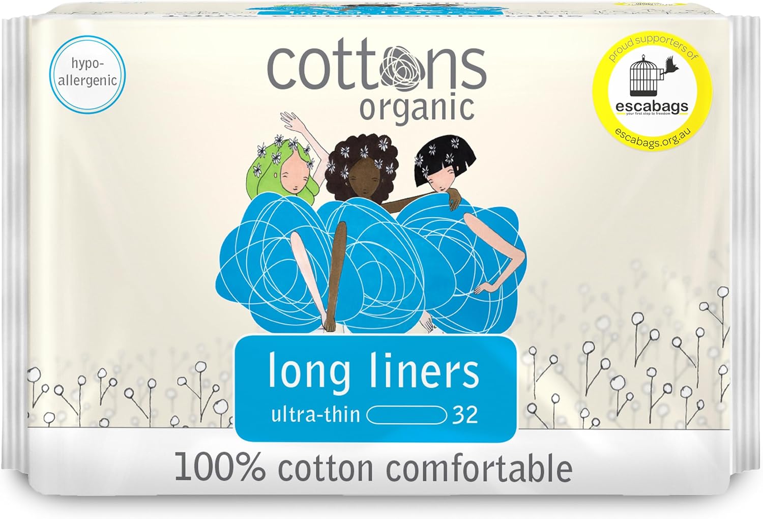 Cottons Organic Long Liners for Women, Extra Length, Light Flow - 1 Pack