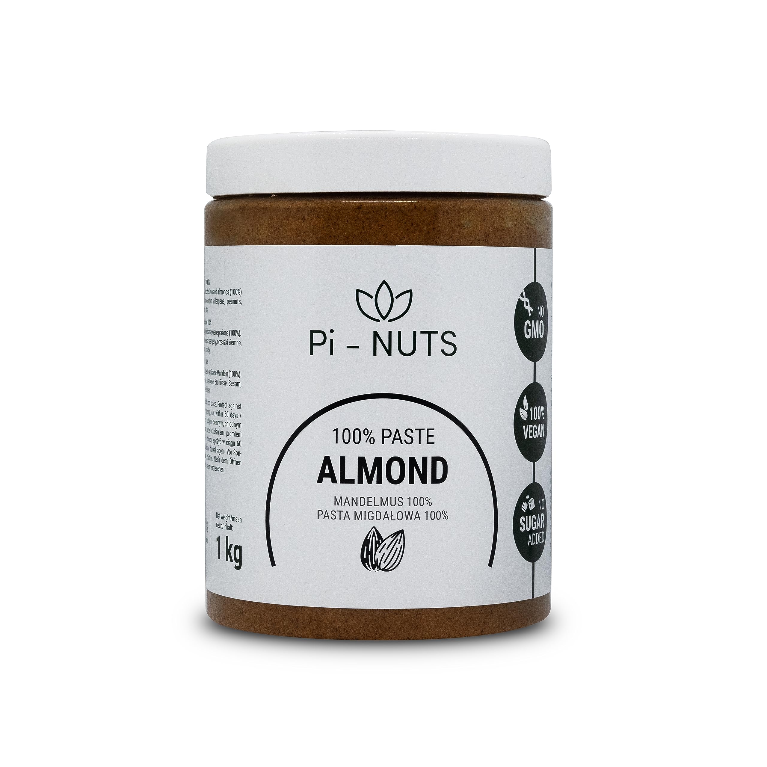 Pi-nuts Mandelpaste 100% - ohne Zusatzstoffe, Konservierungsmittel - ‎Mandelcreme aus gerösteten und geschälten Mandeln - Mandelmus Zum Backen, Desserts und Frühstück - 1 kg