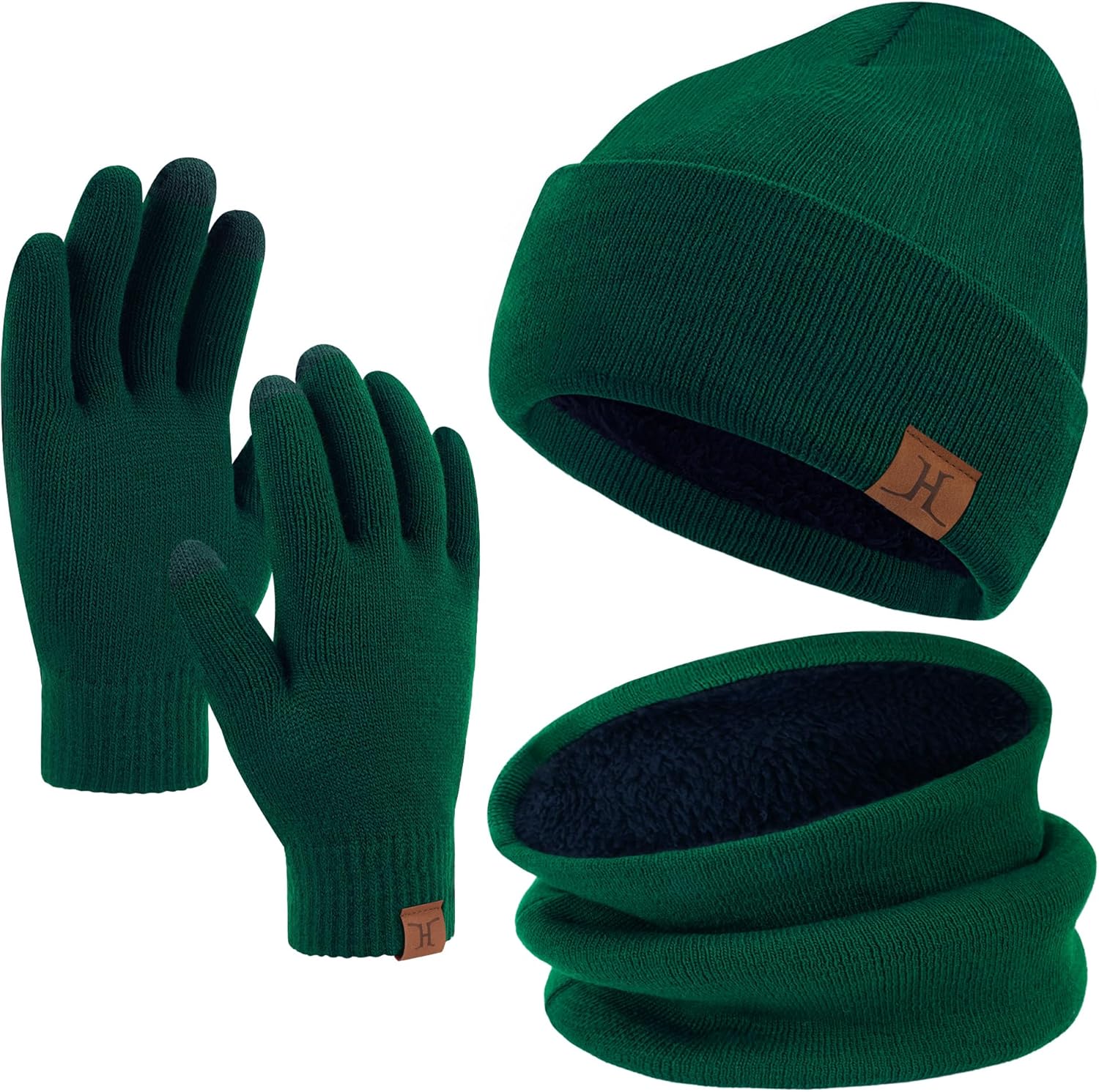 Winter Beanie Hat Scarf Touchscreen Gloves Set for Men and Women, Beanie Gloves Neck Warmer Set with Warm Knit Fleece Lined