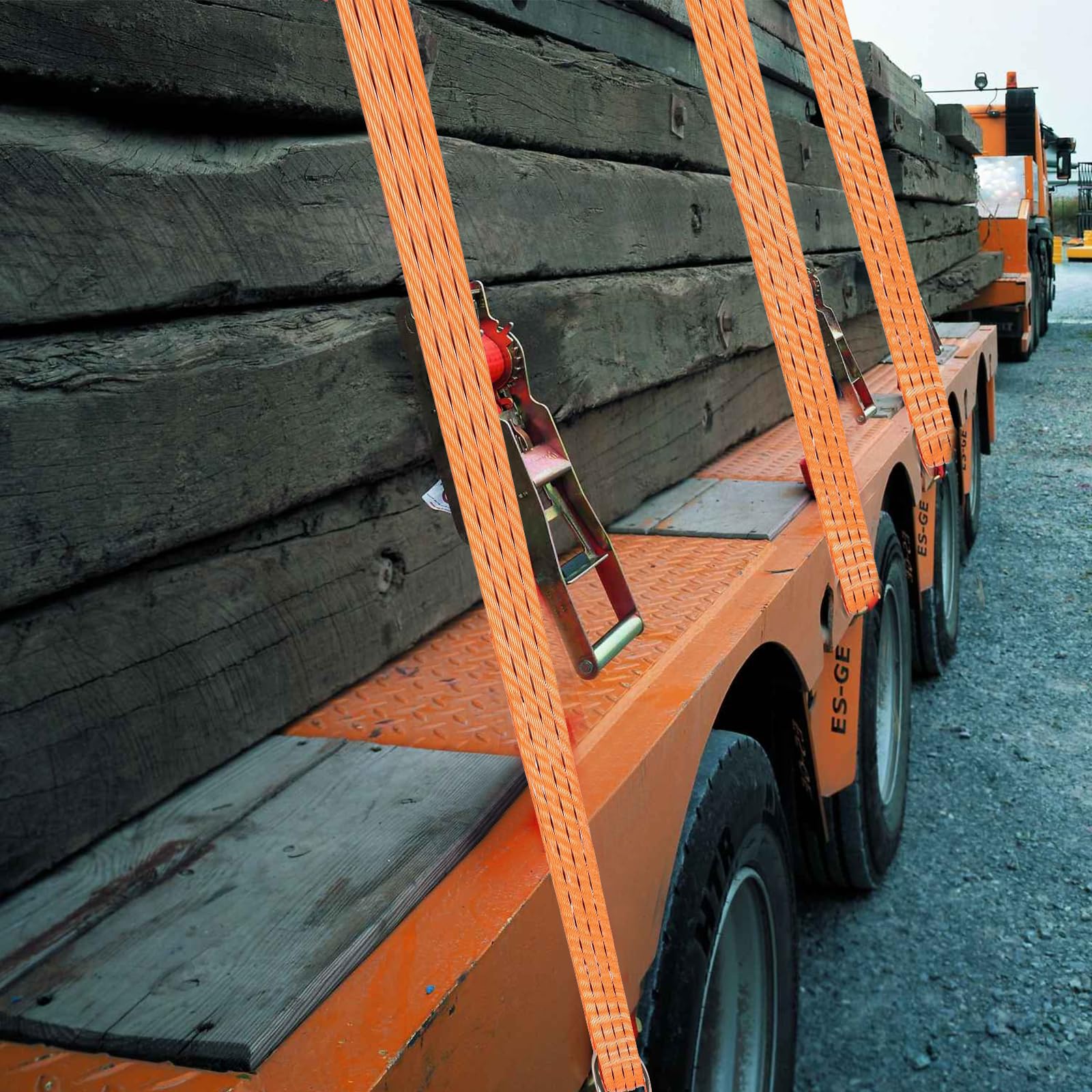 Sangle a Cliquet, 4 Pièces Sangles d'arrimage à Cliquet Sangle Longueur 6 m,Largueur 25 mm, Sangles de Serrage avec Tendeur à Cliquet pour Remorque, Moto, Voiture, Quad, Camion (Orange)