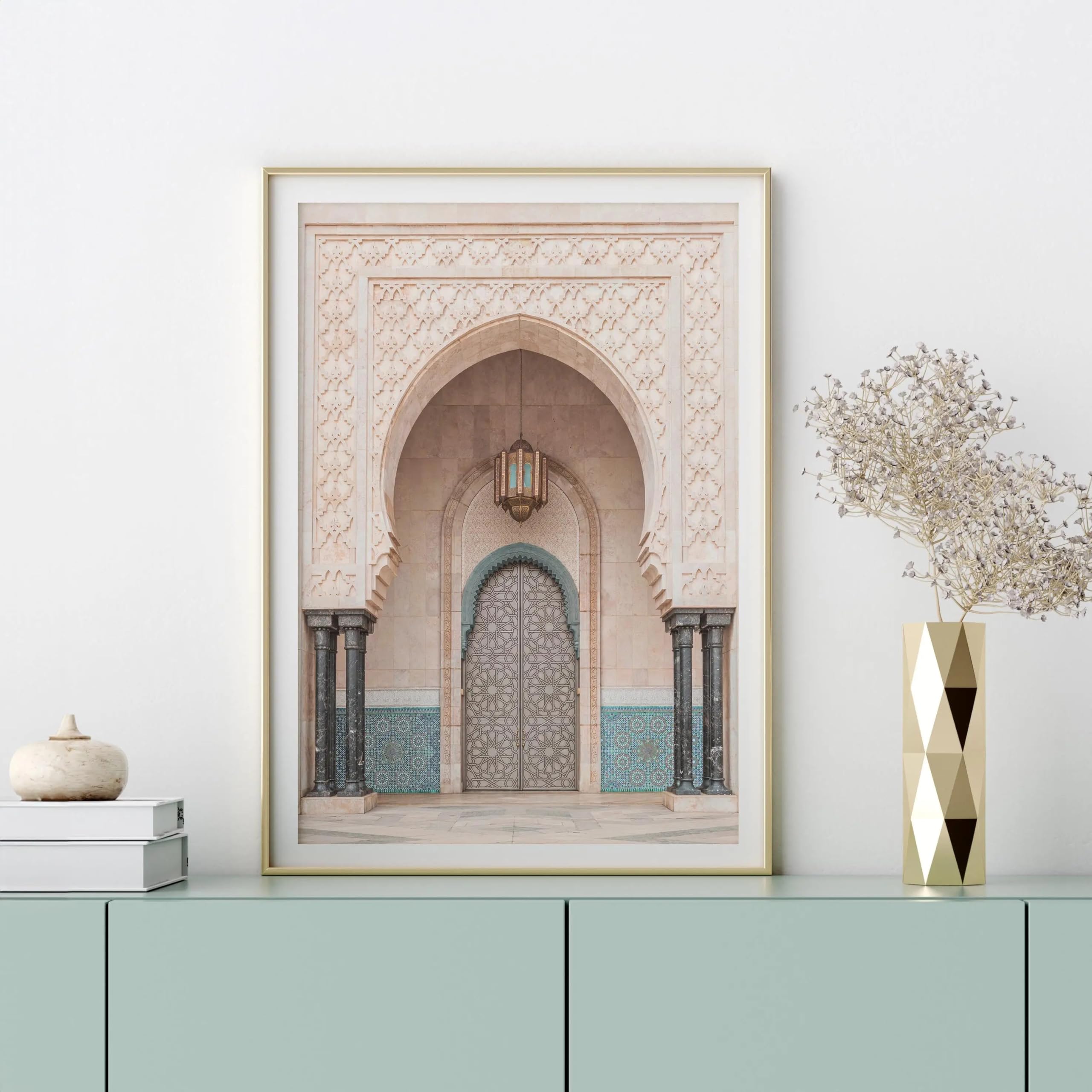 GOSRD Islamic Architecture Poster Moroccan Door Photo Canvas Prints Poster Neutral Arabic Wall Art Beige Pictures Home Decor(60x85cm)