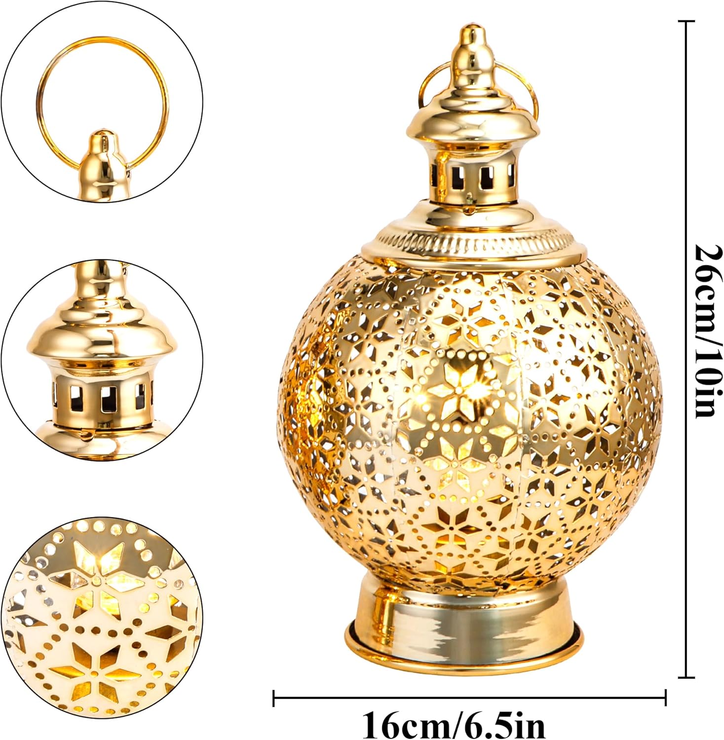 TRIROCKS Ramadan Lanterns Set of 2 10" Gold Electric Candle Holders with Timer, Metal Decorative Vintage Lanterns for Indoor/Outdoor Decor, Perfect EID Mubarak Gift
