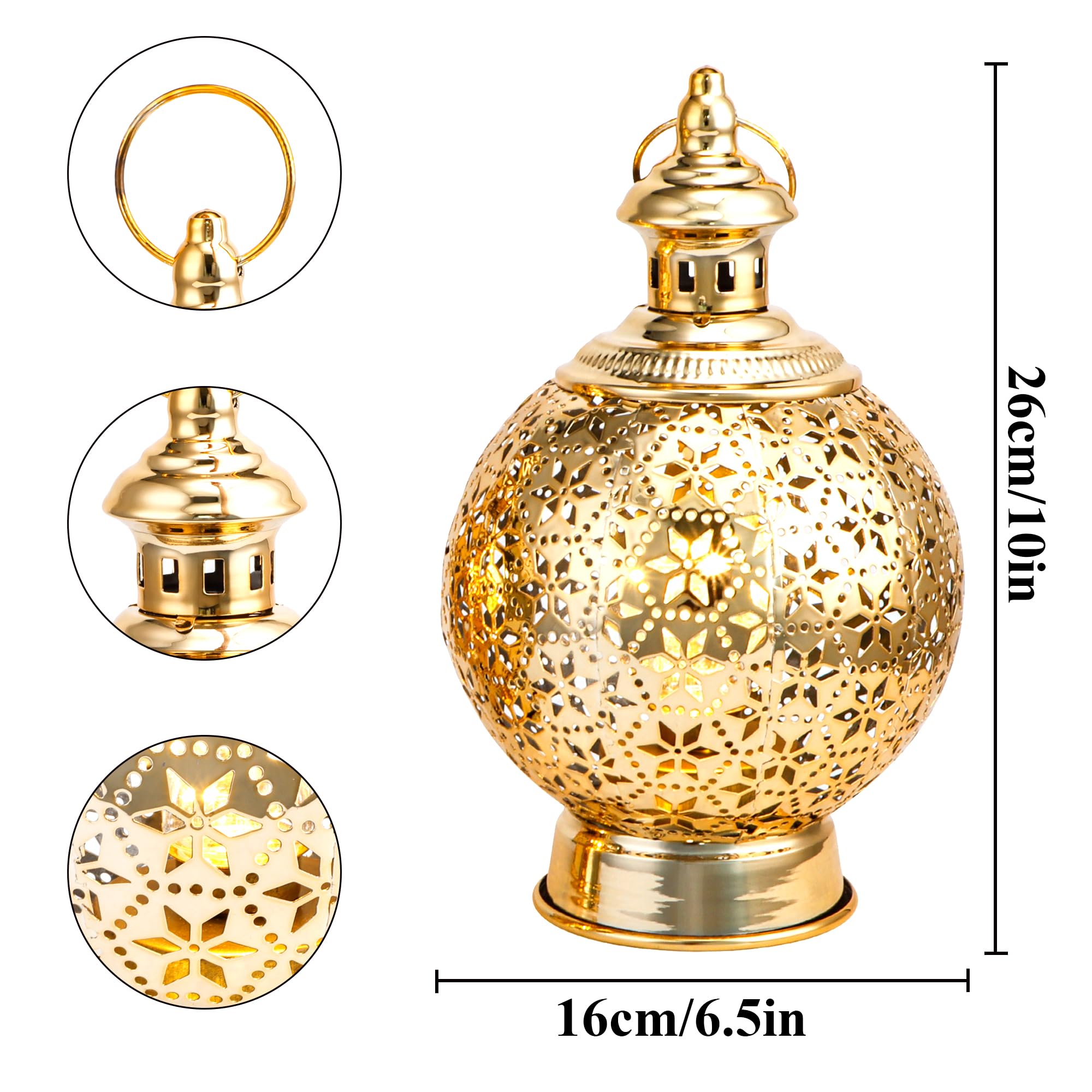 TRIROCKS Złota marokańska latarnia, 26 cm, wysokie, metalowe lampiony do ogrodu, lampiony ogrodowe, lampa ramadanowa, marokańskie lampy do salonu, na patio, podwórko, ścieżkę i korytarz