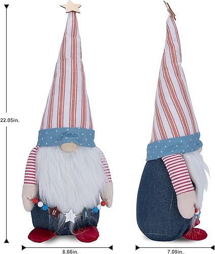 Miniatura 2 de Rae Dunn Americana - Gnomos del 4 de julio, gnomo rojo y blanco con guirnalda de estrellas de madera y sombrero a rayas, decoración americana,
