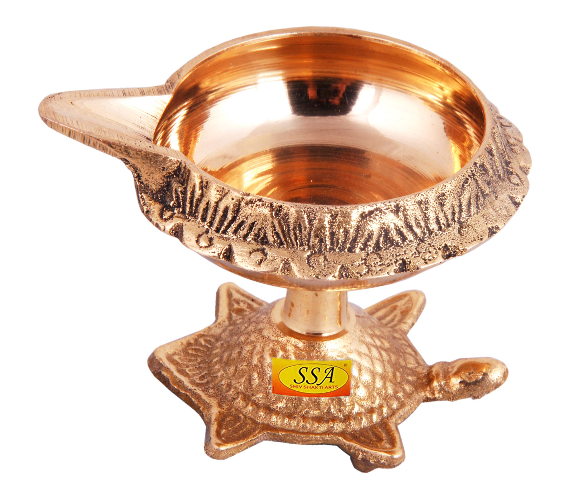 Shiv Shakti Arts Pure Brass Kuber Diya with Turtle Base Big No.2 (110 Gm Each) Designer Engraved Diya, Deepak for 2020 Navrati Diwali Poojan Decorative Gift - 12 Piece
