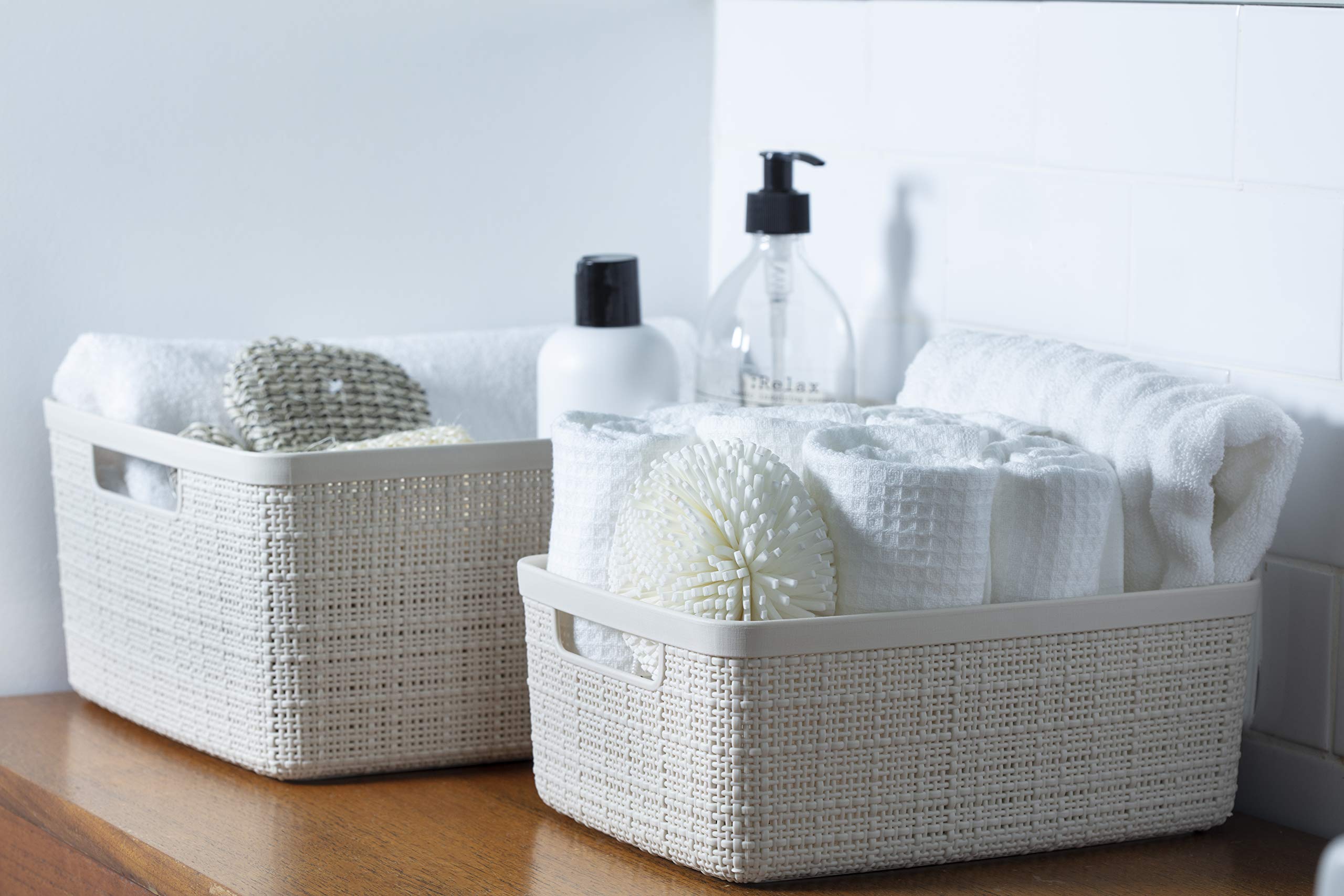 Panier Rangement Rectangulaire Curver Jute 12L - 100% Recyclé - Blanc Cassé 36.2x28.2x14.5cm