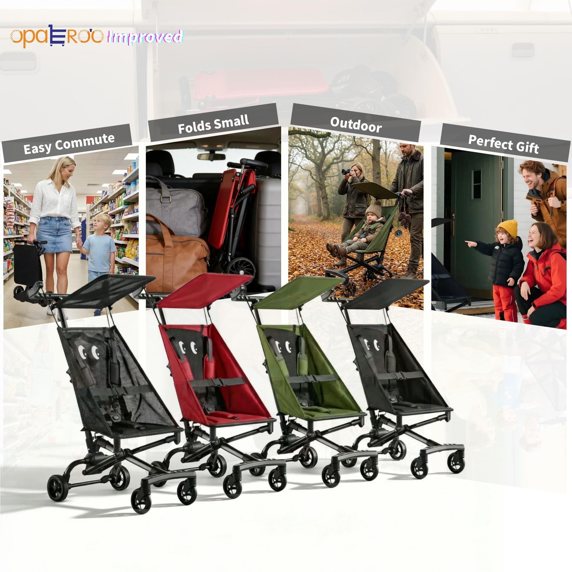 Poussette Bébé Compacte Pliale, 2.8kg Ultra-légère à Mécanisme Un Clic, Poussette De Voyage Approuvée Avion Avec Coussin Cartoon Amusant Pour Enfants 0-4 Ans, 4 Couleurs black2